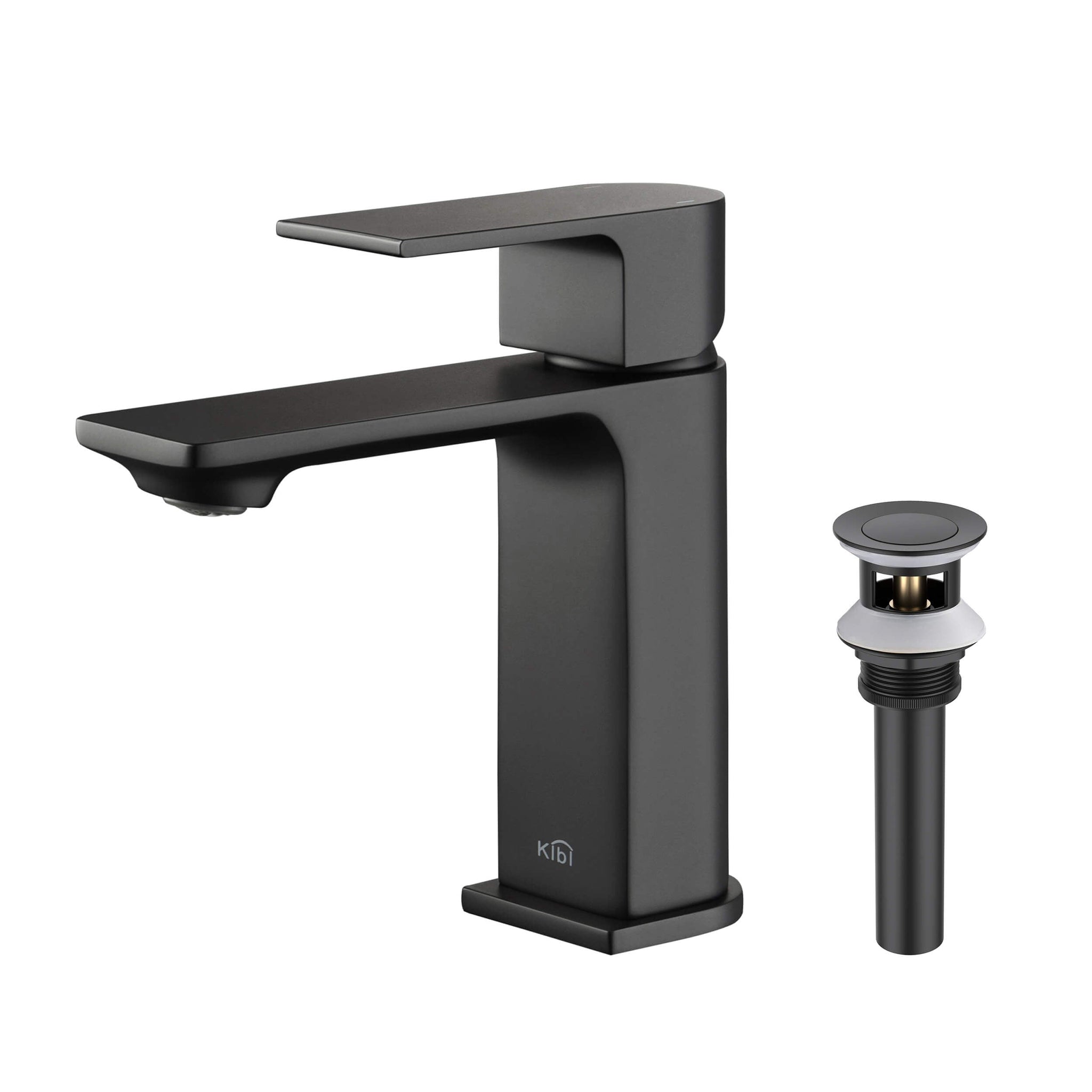 KIBI, KIBI Mirage Single Handle Matte Black Solid Brass Bathroom Vanity Sink Faucet With Pop-Up Drain Stopper Small Cover With Overflow