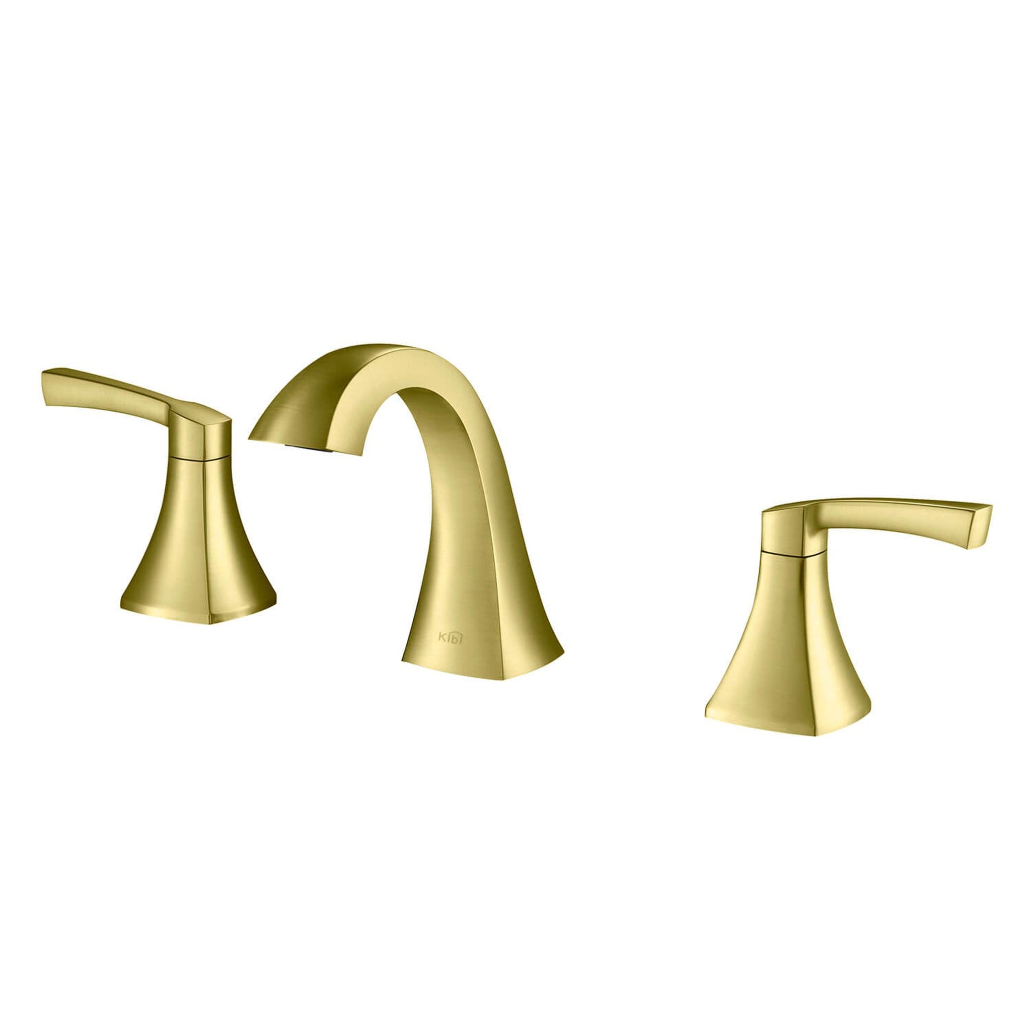 KIBI, KIBI Pyramid 8" Widespread Brushed Gold Solid Brass Bathroom Sink Faucet With Pop-Up Drain Assembly