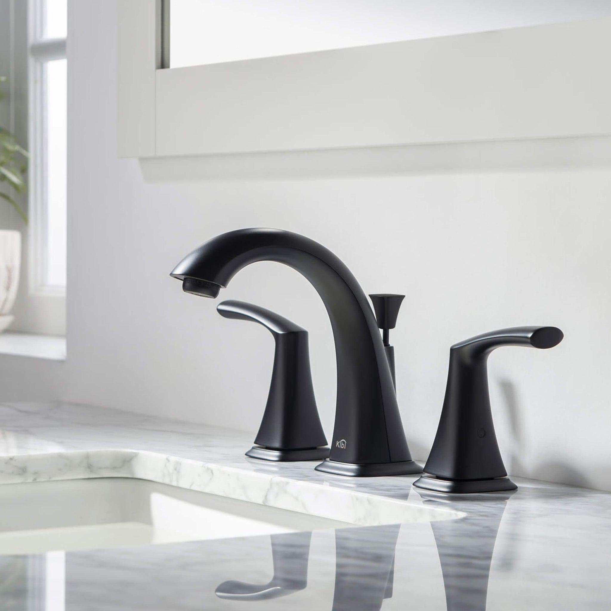 KIBI, KIBI Stonehenge 8" Widespread Bathroom Sink Faucet with Pop-up In Matte Black Finish