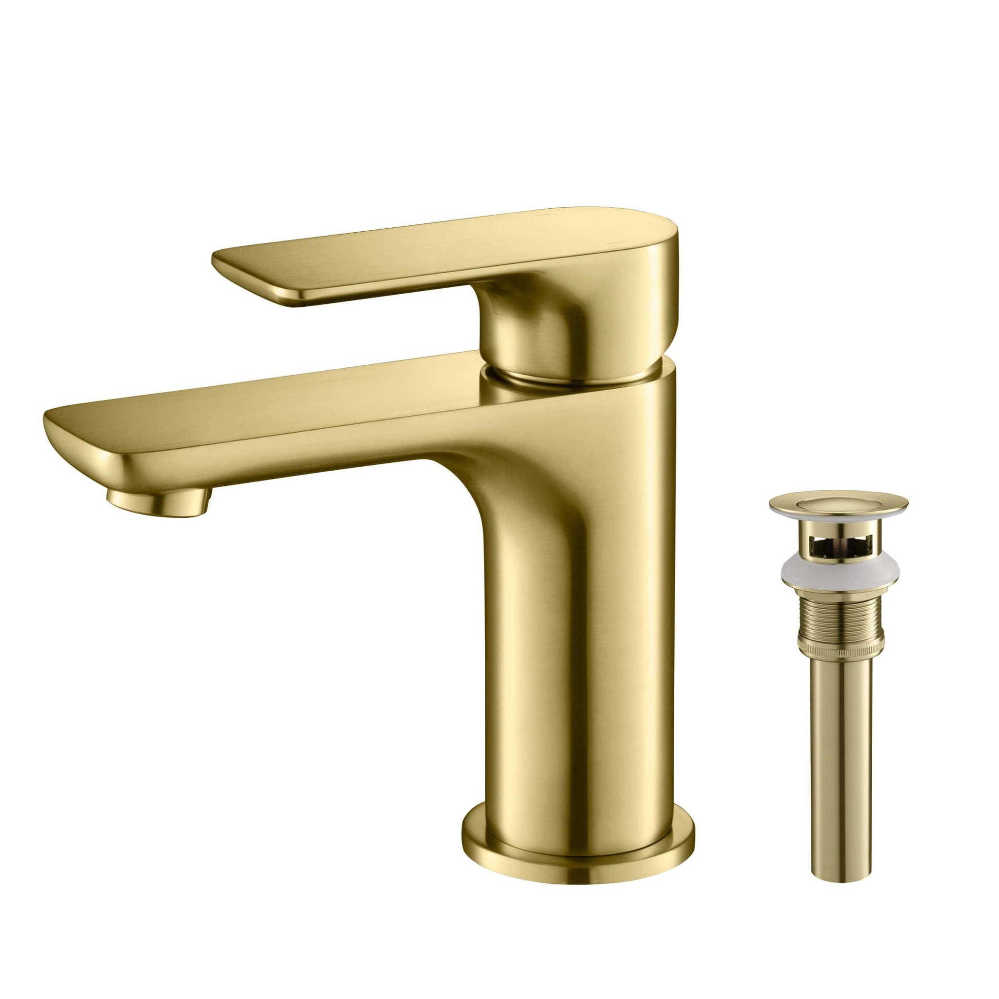 KIBI, KIBI Tender Single Handle Brushed Gold Solid Brass Bathroom Sink Faucet With Pop-Up Drain Stopper Small Cover With Overflow