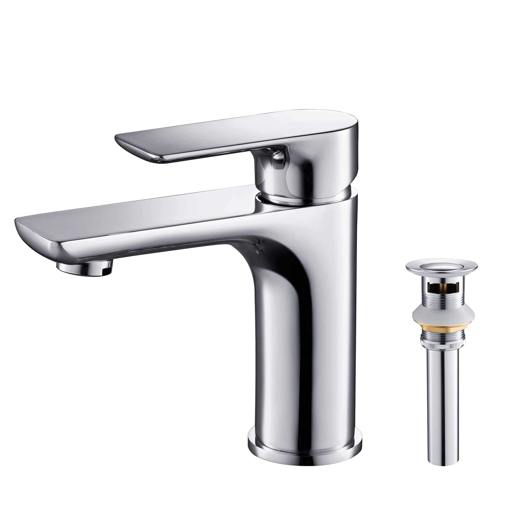 KIBI, KIBI Tender Single Handle Chrome Solid Brass Bathroom Sink Faucet With Pop-Up Drain Stopper Small Cover With Overflow