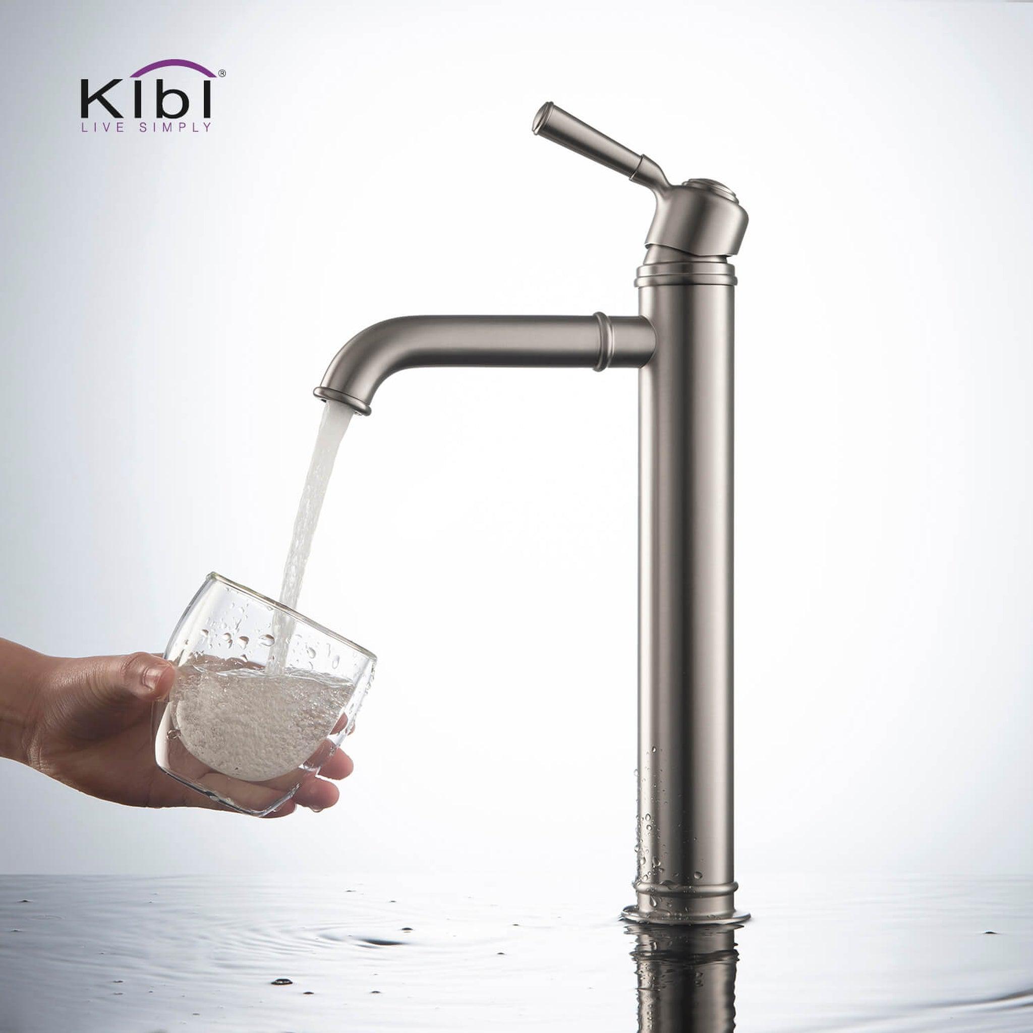 KIBI, KIBI Victorian Single Handle Brushed Nickel Solid Brass Bathroom Vanity Vessel Sink Faucet