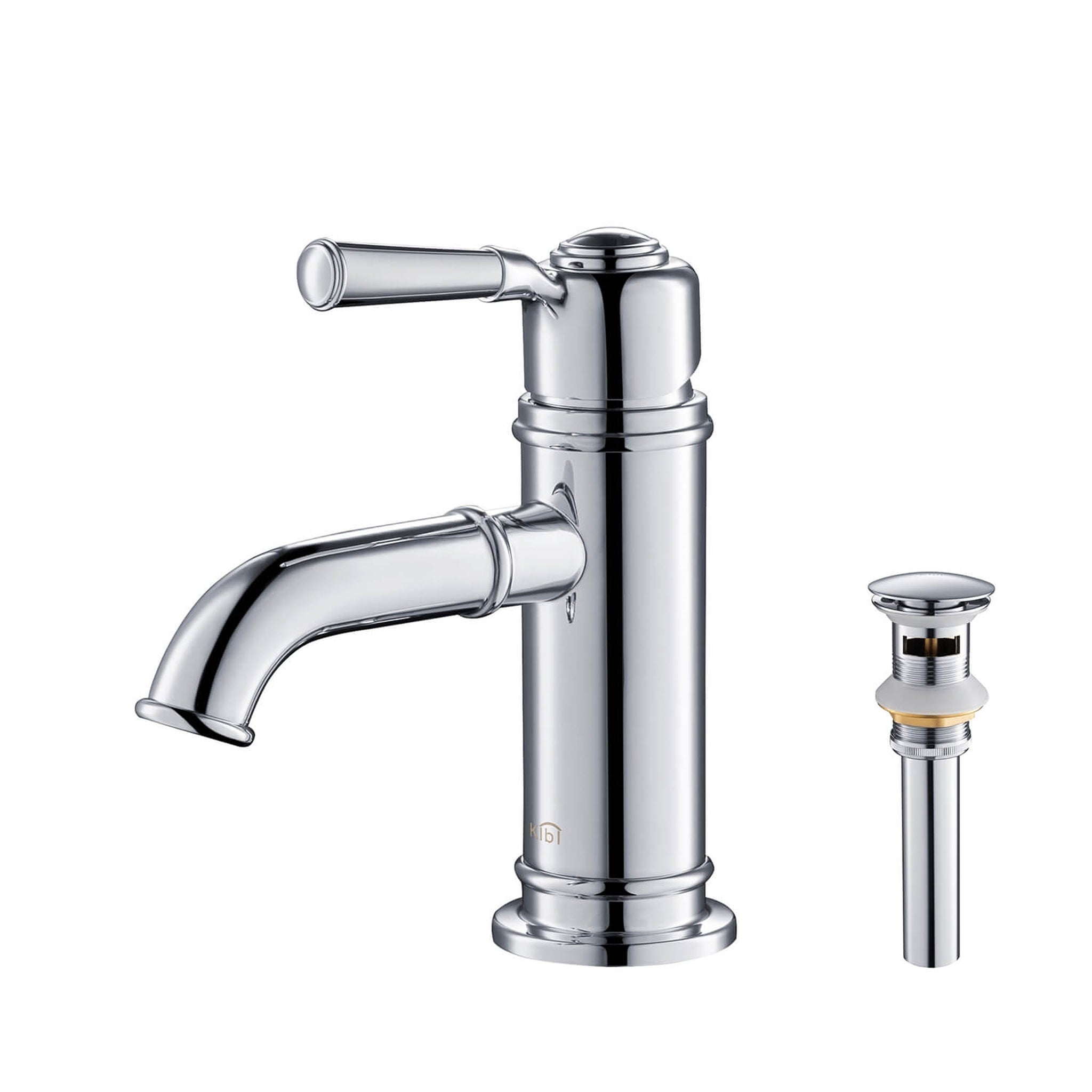 KIBI, KIBI Victorian Single Handle Chrome Solid Brass Bathroom Vanity Sink Faucet With Pop-Up Drain Stopper Small Cover With Overflow