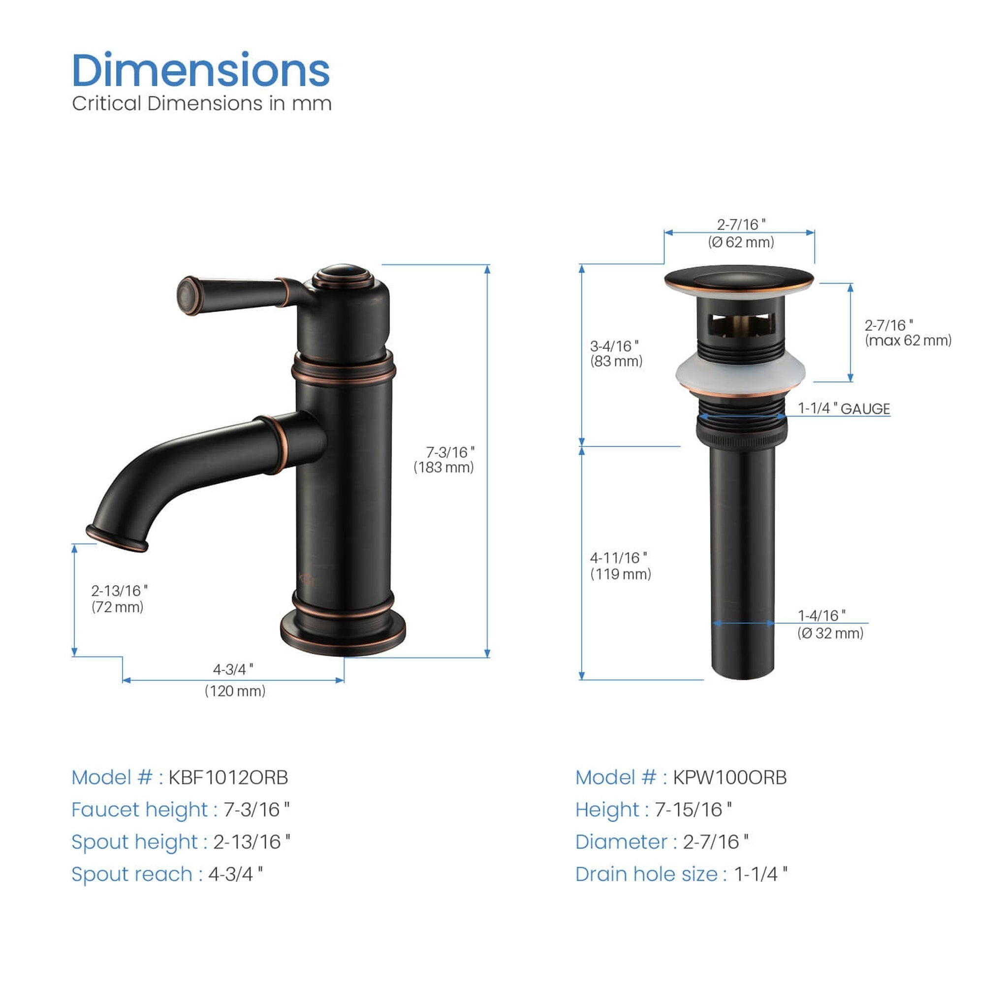 KIBI, KIBI Victorian Single Handle Oil Rubbed Bronze Solid Brass Bathroom Vanity Sink Faucet With Pop-Up Drain Stopper Small Cover With Overflow