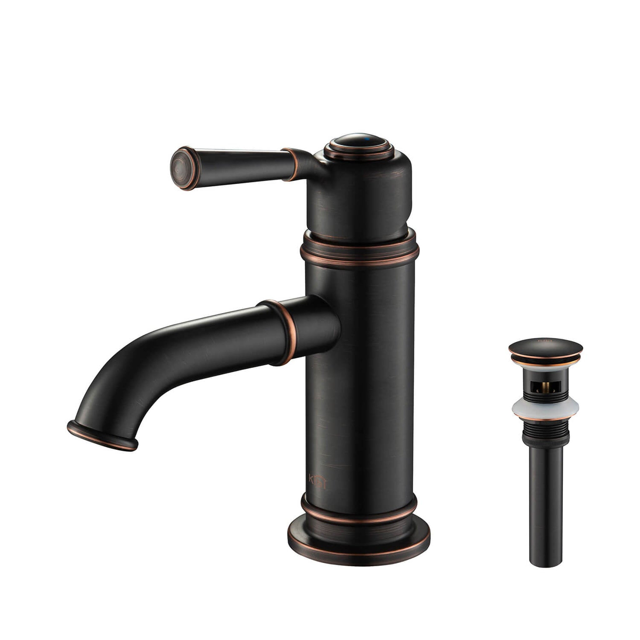 KIBI, KIBI Victorian Single Handle Oil Rubbed Bronze Solid Brass Bathroom Vanity Sink Faucet With Pop-Up Drain Stopper Small Cover With Overflow