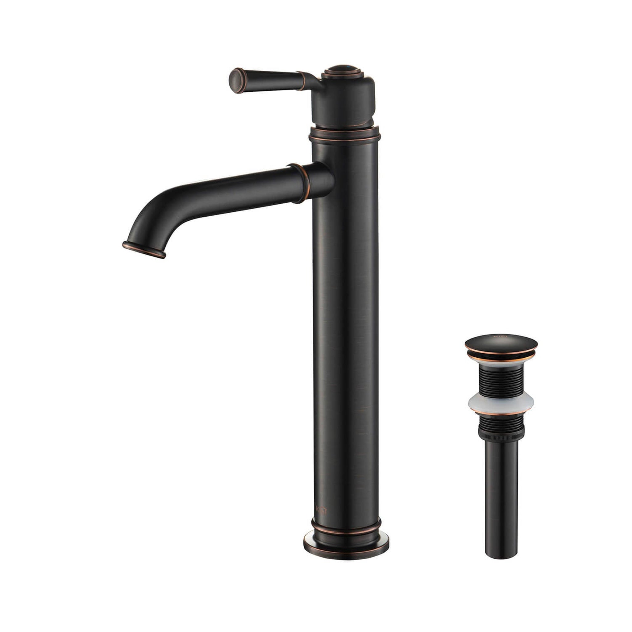 KIBI, KIBI Victorian Single Handle Oil Rubbed Bronze Solid Brass Bathroom Vanity Vessel Sink Faucet With Pop-Up Drain Stopper Small Cover Without Overflow