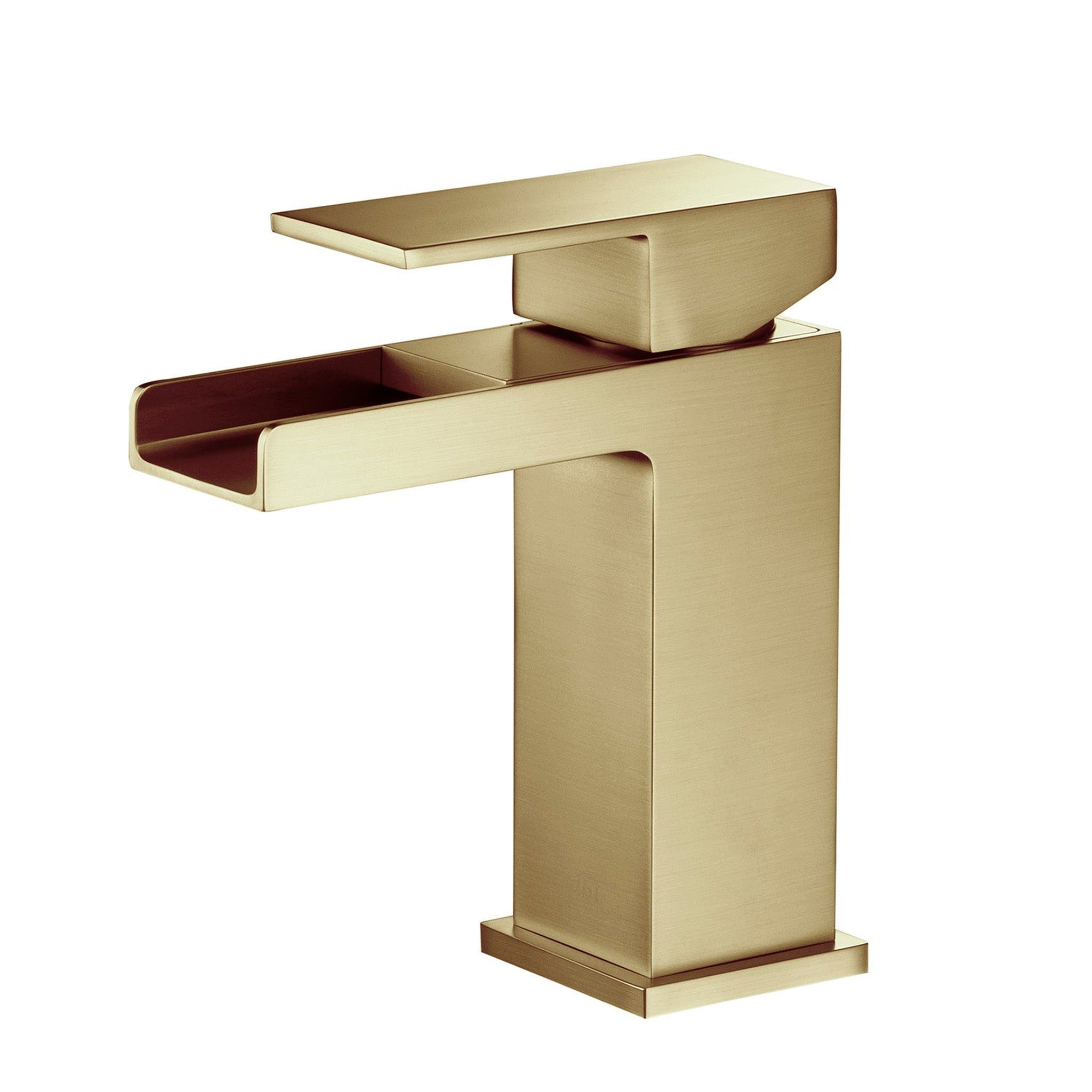 KIBI, KIBI Waterfall Single Handle Brushed Gold Solid Brass Bathroom Vanity Sink Faucet