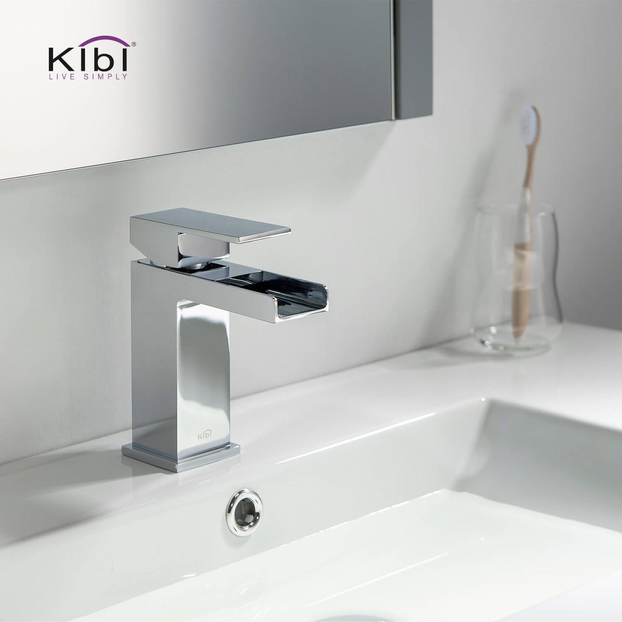 KIBI, KIBI Waterfall Single Handle Chrome Solid Brass Bathroom Vanity Sink Faucet