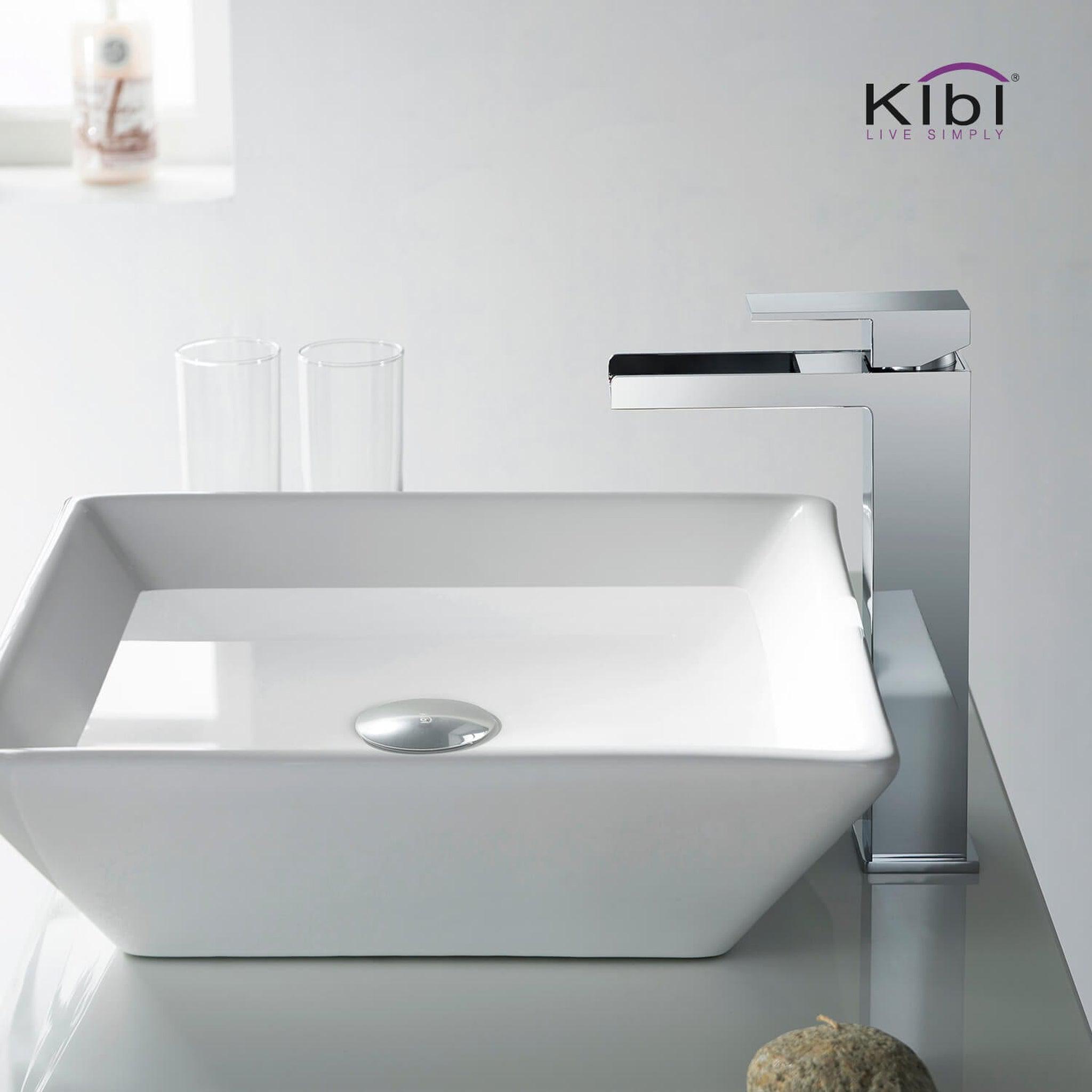 KIBI, KIBI Waterfall Single Handle Chrome Solid Brass Bathroom Vanity Vessel Sink Faucet