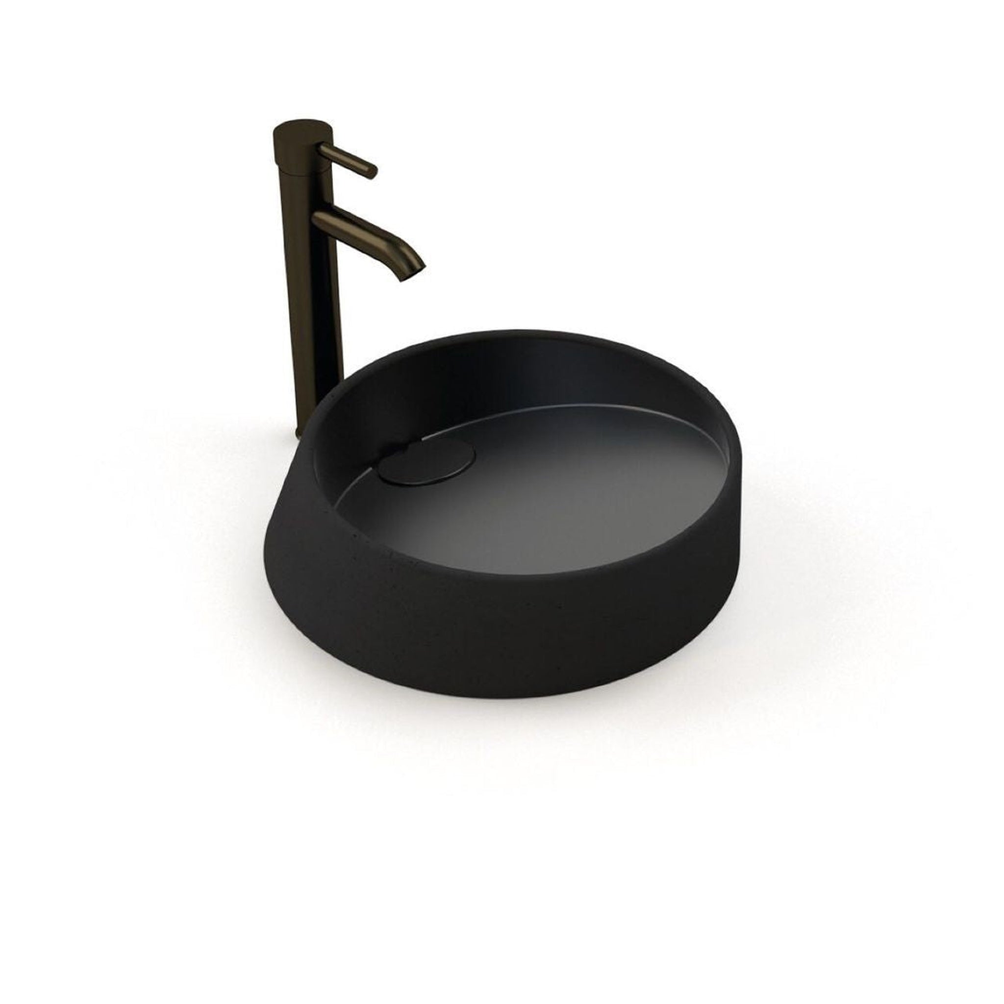 Konkretus, Konkretus Dal04 16" Coal Black Top Mount Round Vessel Concrete Bathroom Sink