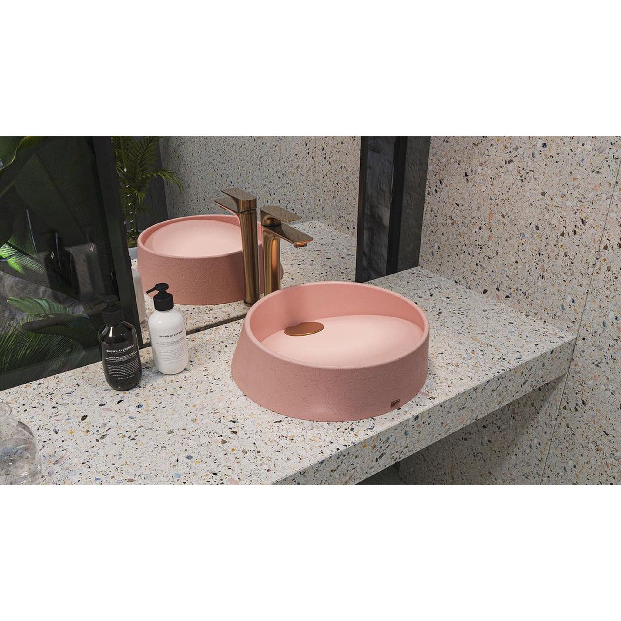 Konkretus, Konkretus Dal04 16" Coral Light Red Top Mount Round Vessel Concrete Bathroom Sink