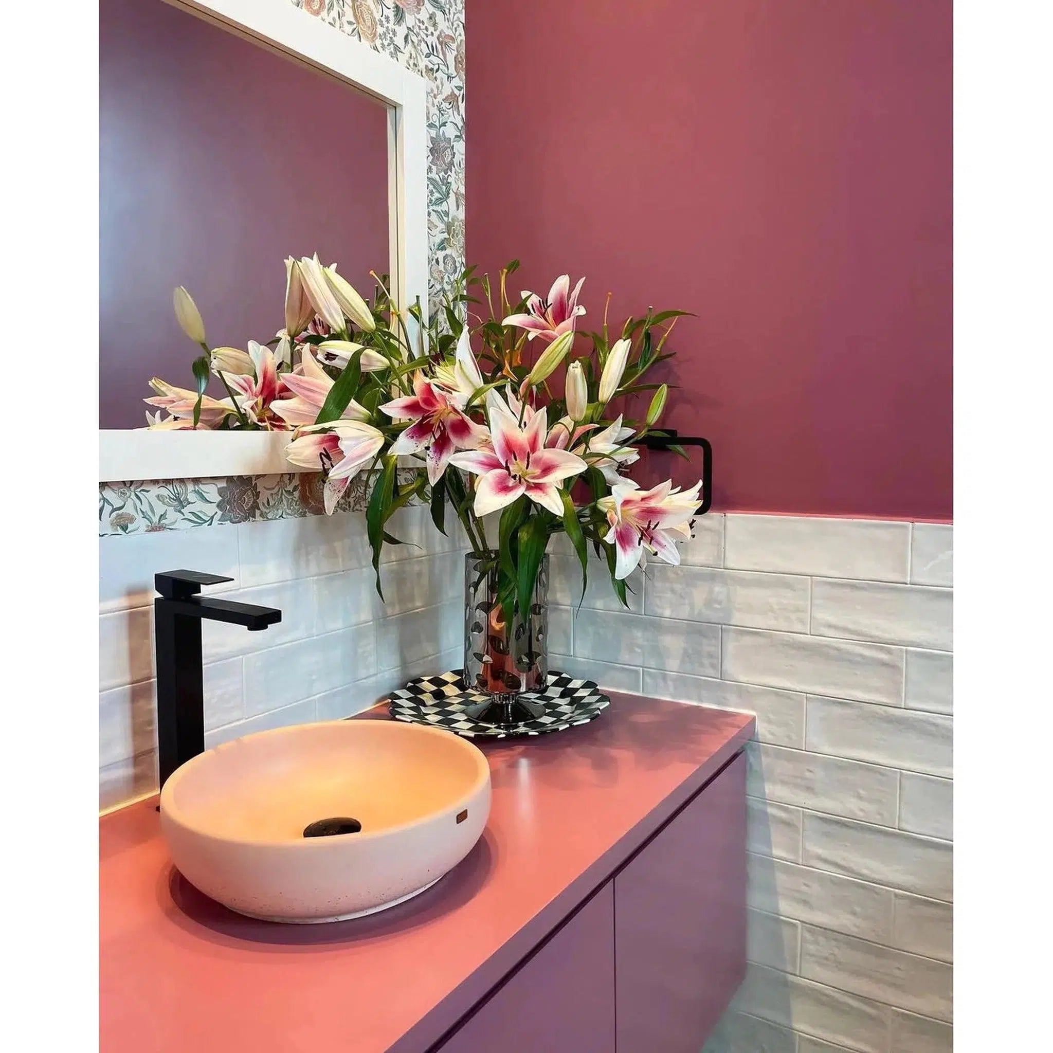 Konkretus, Konkretus Fladd02 15" Coral Red Light Top Mount Vessel Concrete Bathroom Sink