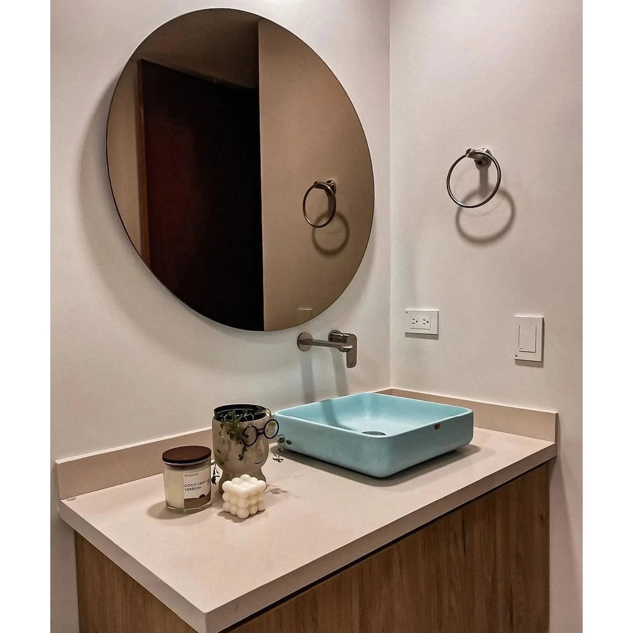 Konkretus, Konkretus Fladd03 15" Caribbean Blue Top Mount Square Vessel Concrete Bathroom Sink