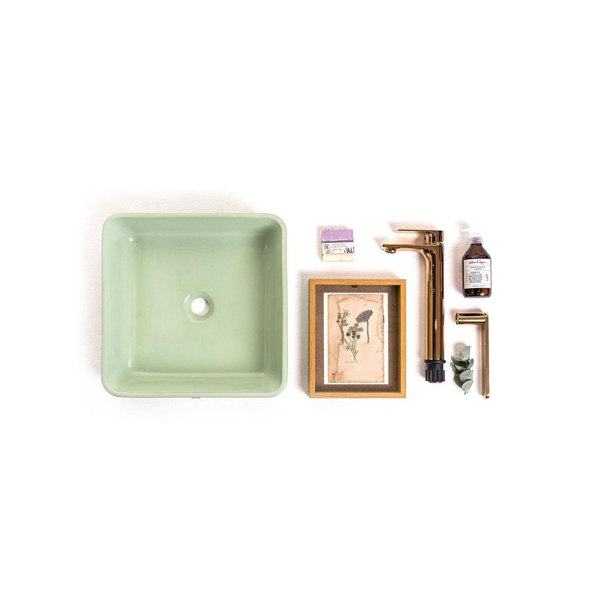 Konkretus, Konkretus Fladd03 15" Ceiba Green Top Mount Square Vessel Concrete Bathroom Sink