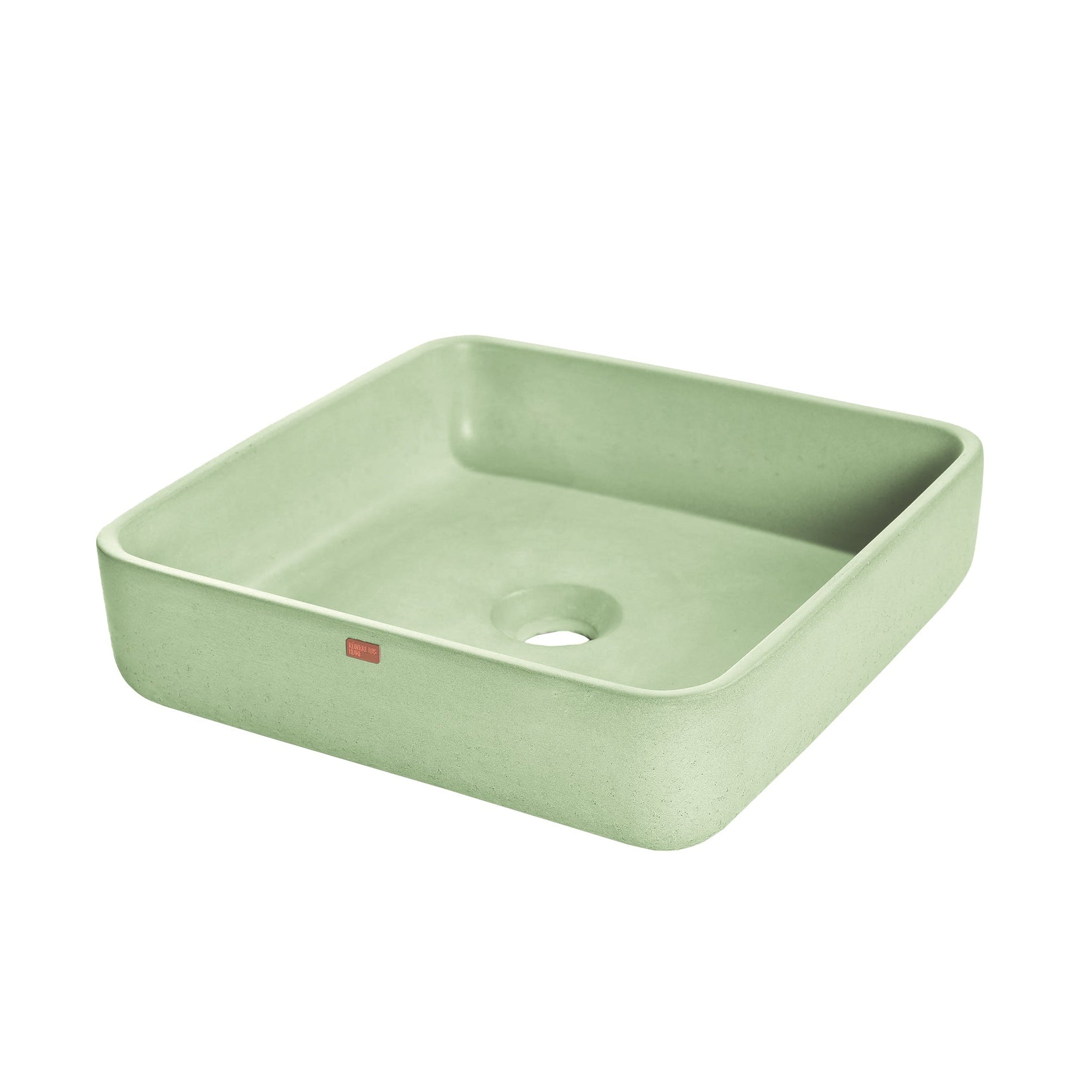 Konkretus, Konkretus Fladd03 15" Ceiba Green Top Mount Square Vessel Concrete Bathroom Sink