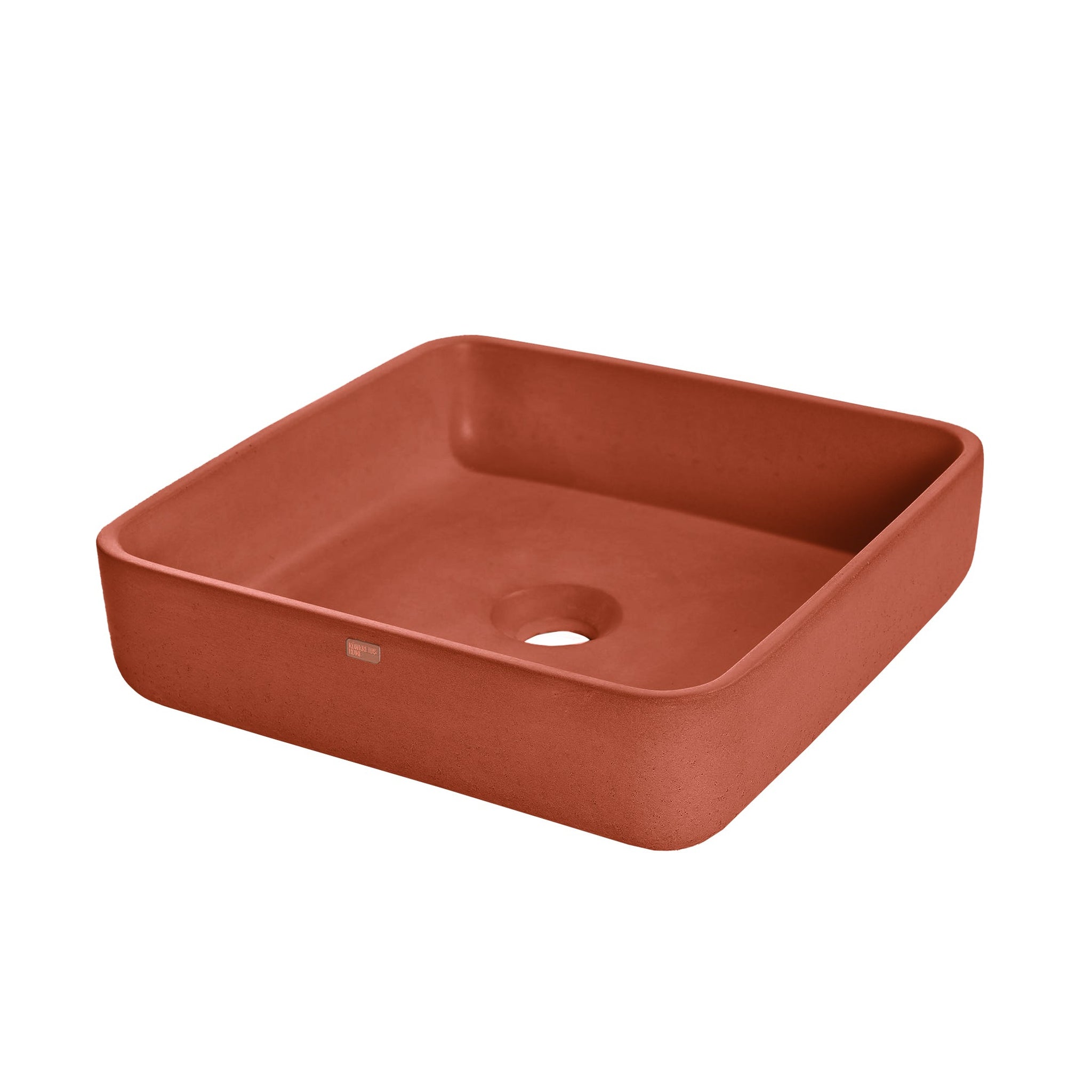 Konkretus, Konkretus Fladd03 15" Terracota Red Top Mount Square Vessel Concrete Bathroom Sink