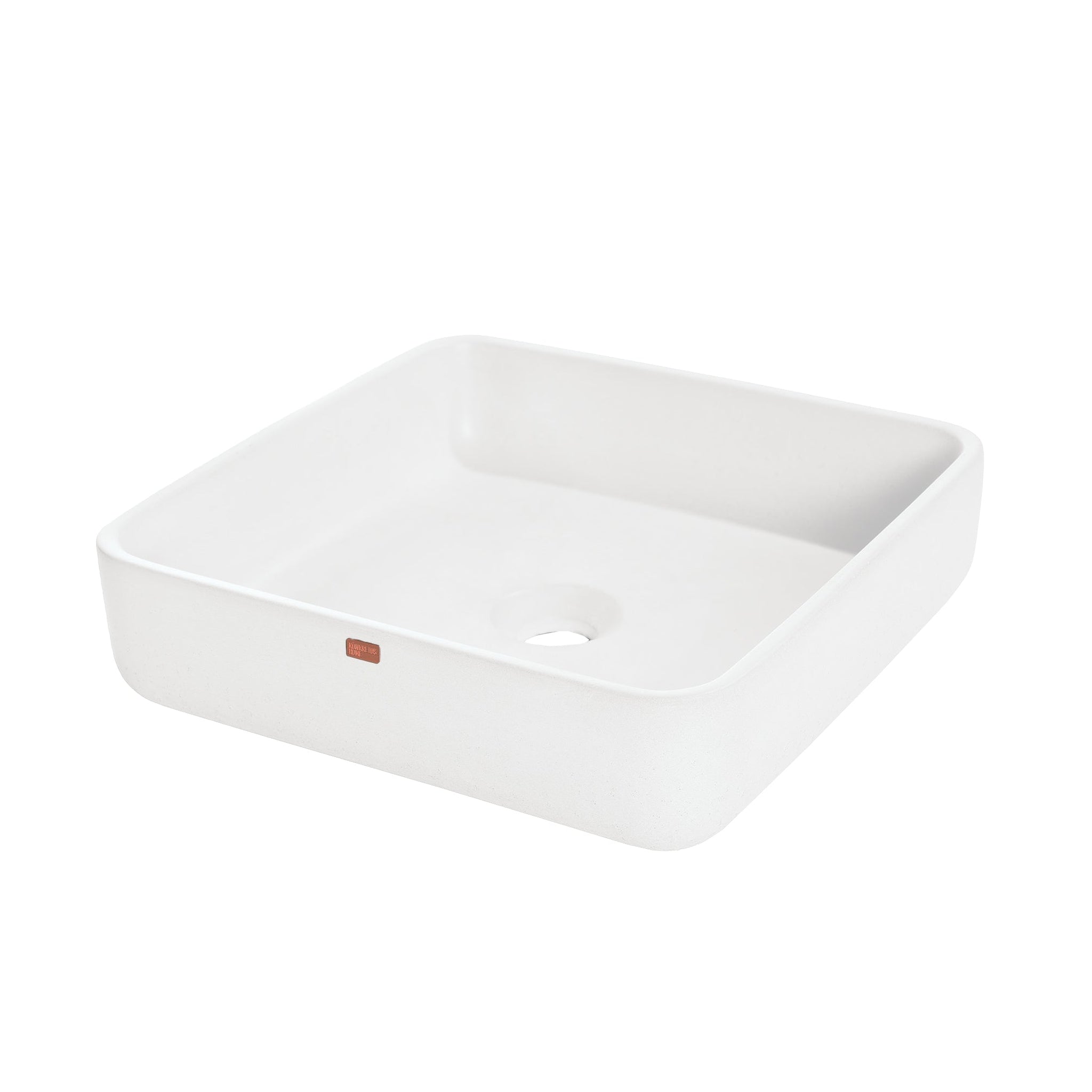 Konkretus, Konkretus Fladd03 15" Tulum White Top Mount Square Vessel Concrete Bathroom Sink