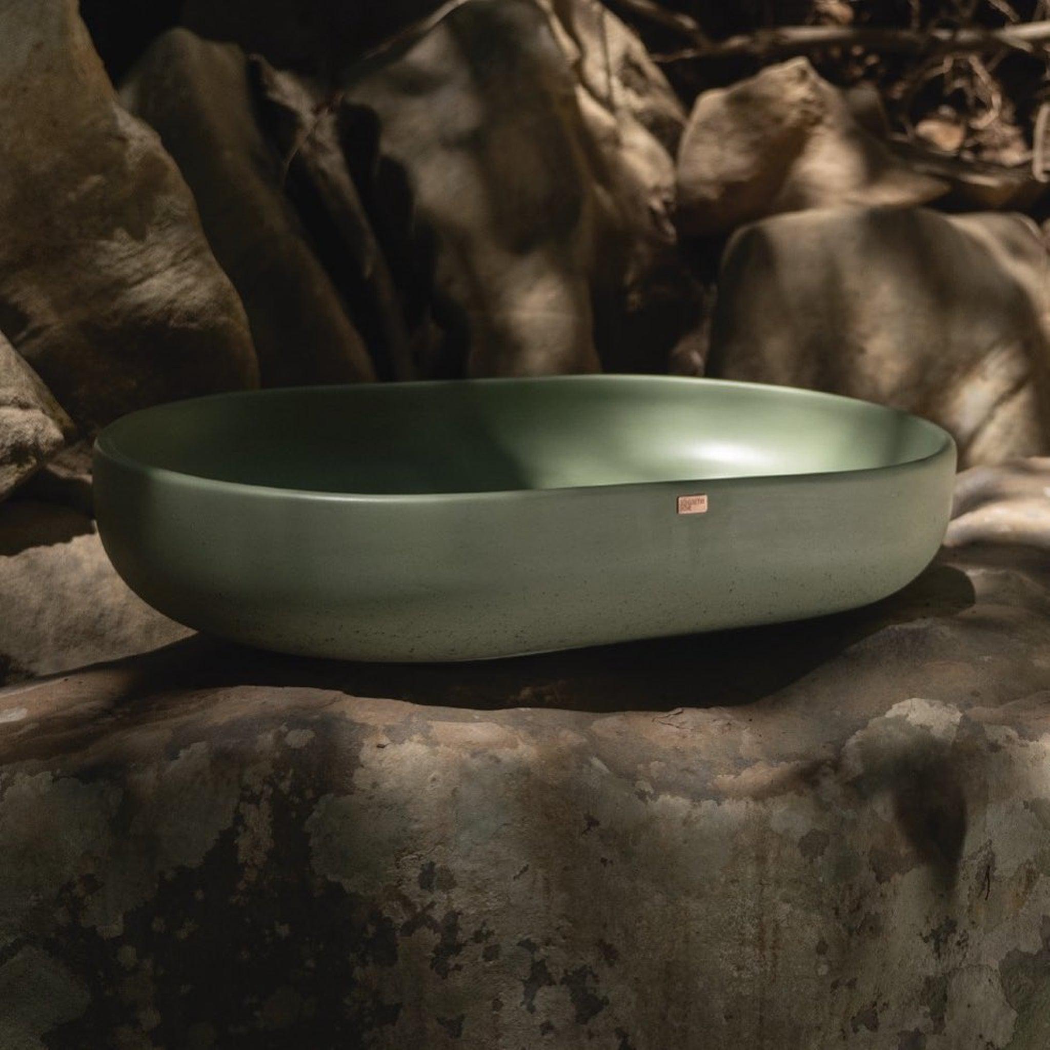 Konkretus, Konkretus Fladd04 22" Amazonic Green Top Mount Oval Vessel Concrete Bathroom Sink