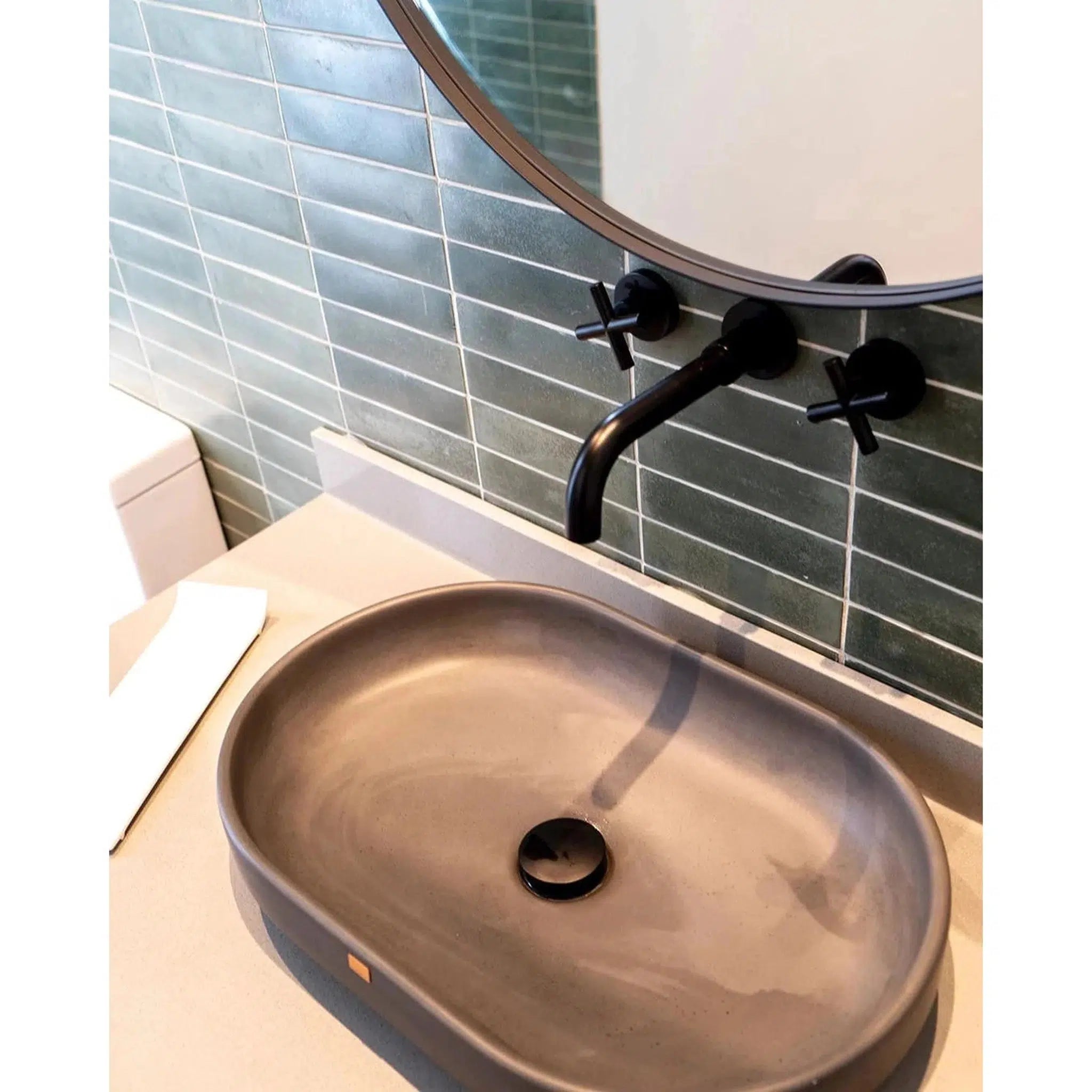 Konkretus, Konkretus Fladd04 22" Coal Black Top Mount Oval Vessel Concrete Bathroom Sink