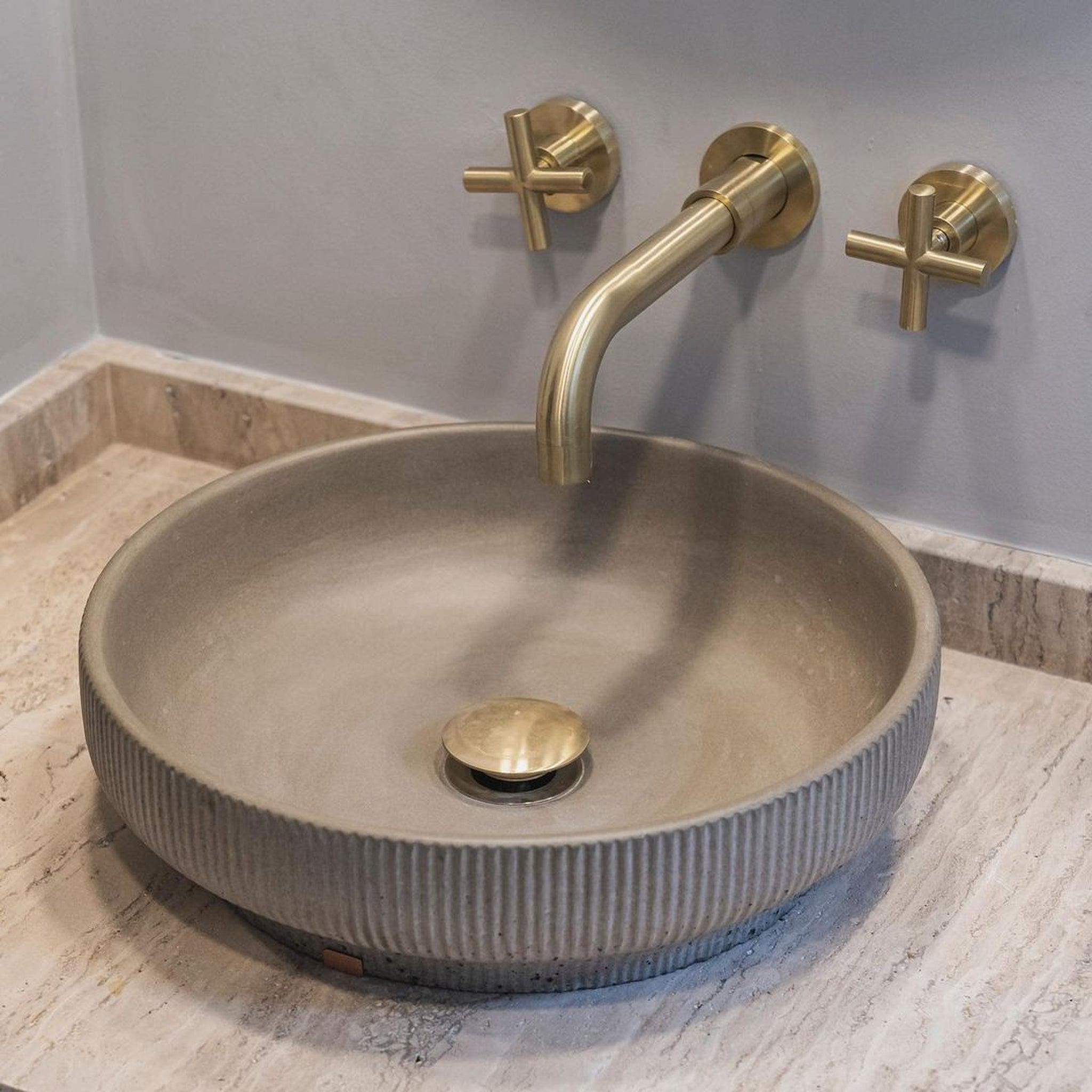 Konkretus, Konkretus Lotus01 15" Rain Gray Top Mount Vessel Concrete Bathroom Sink