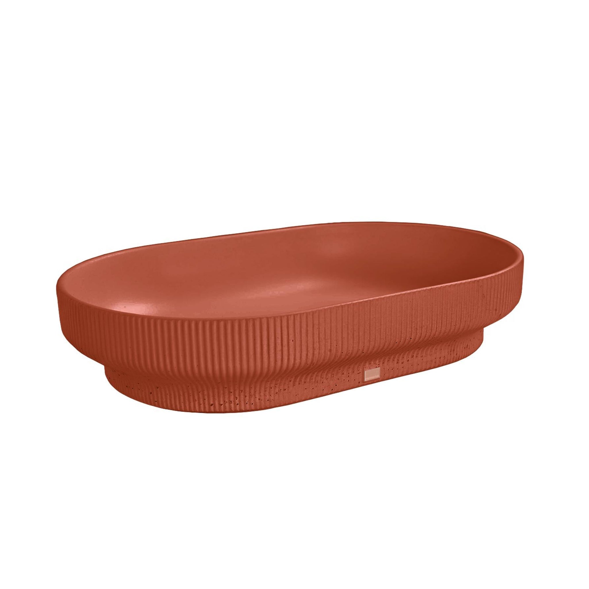 Konkretus, Konkretus Lotus02 22" Terracotta Red Top Mount Oval Vessel Concrete Bathroom Sink