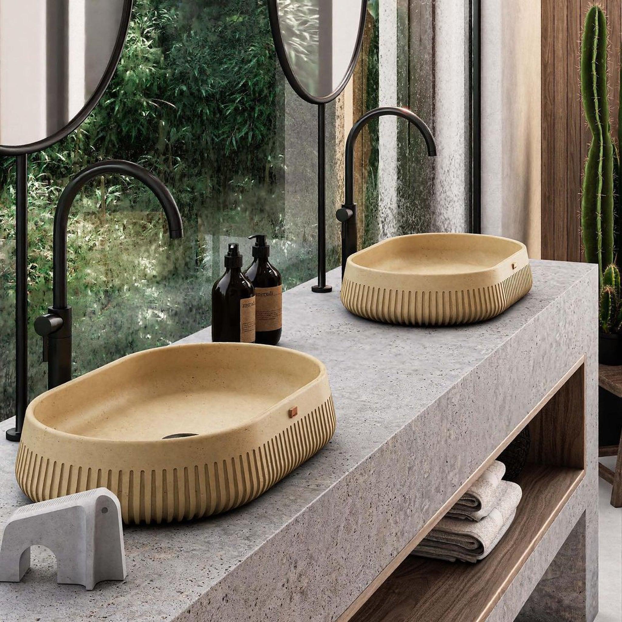 Konkretus, Konkretus Papua02 22" Dune Yellow Top Mount Vessel Concrete Bathroom Sink