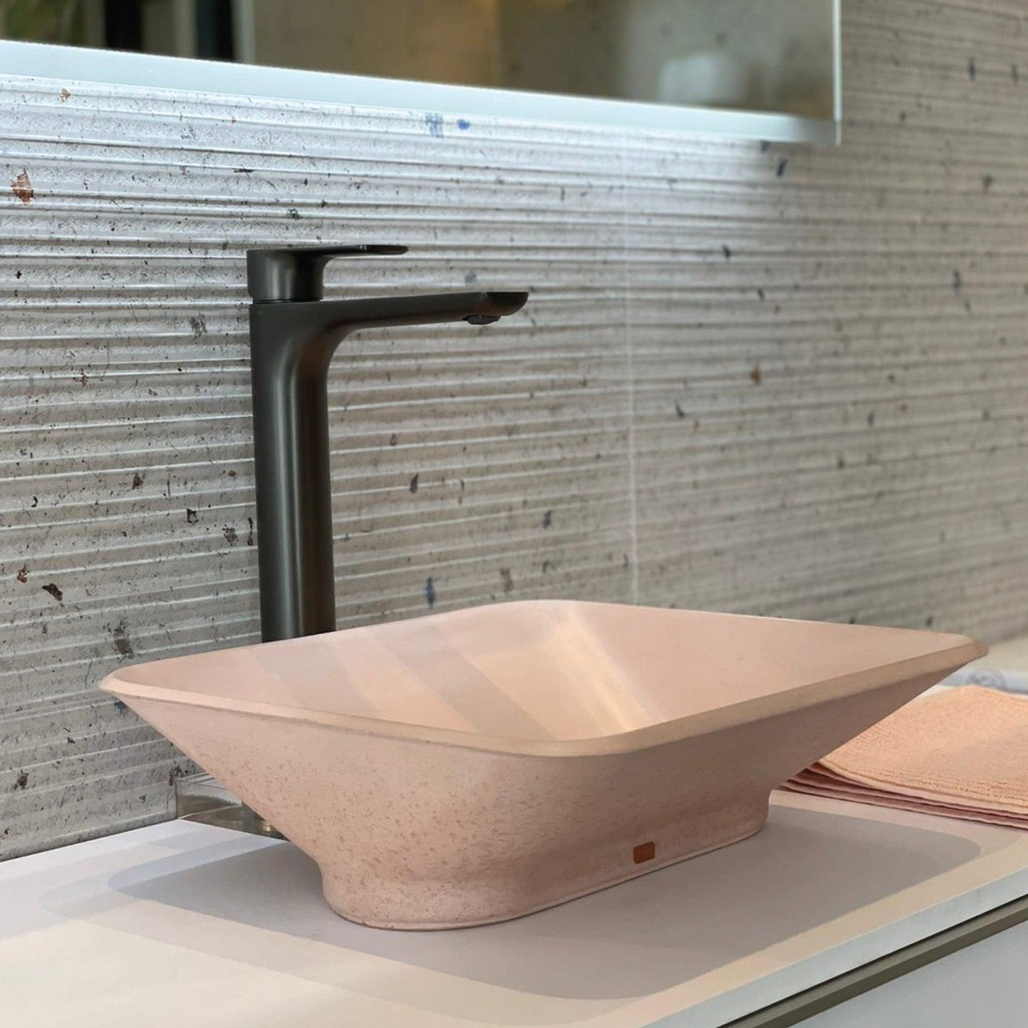 Konkretus, Konkretus Pondok01 14" Coral Light Red Top Mount Rectangular Vessel Concrete Bathroom Sink