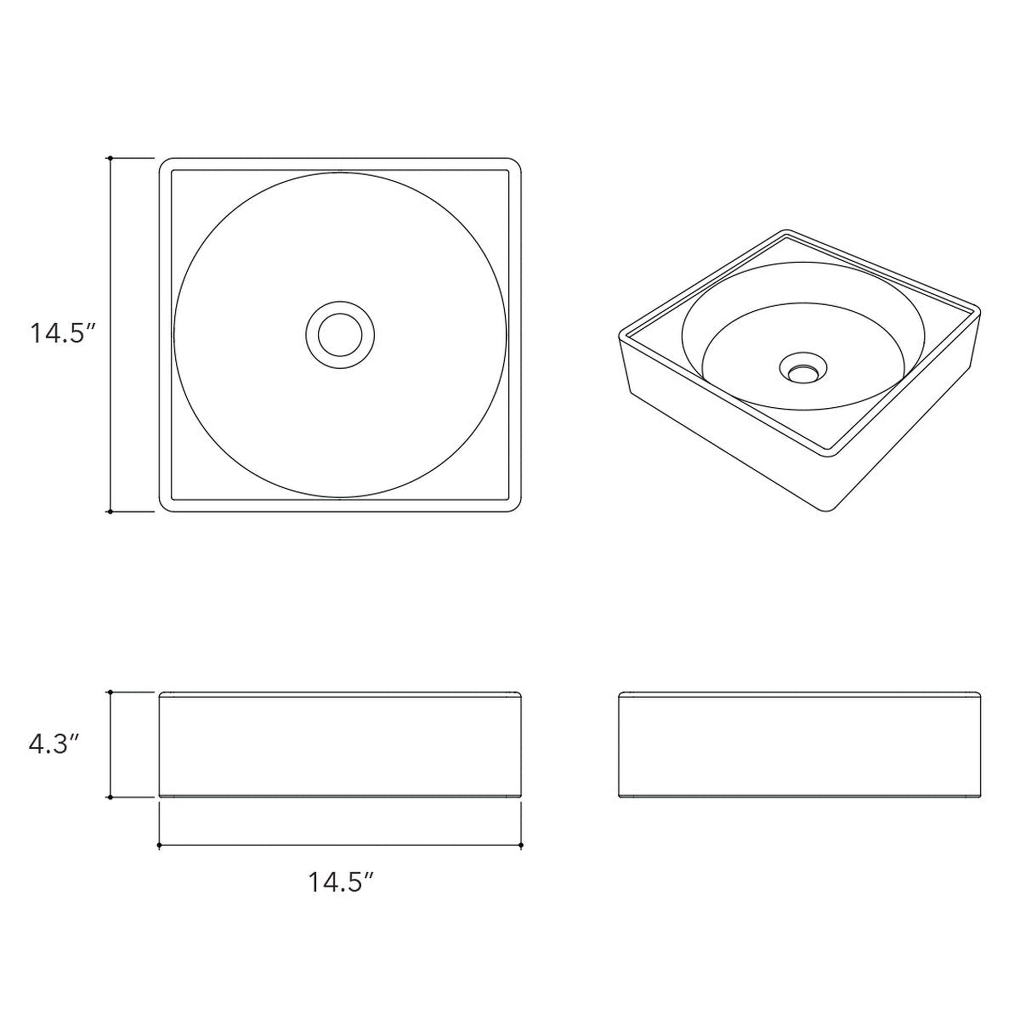 Konkretus, Konkretus Selv01 15" Coal Black Top Mount Square Vessel Concrete Bathroom Sink