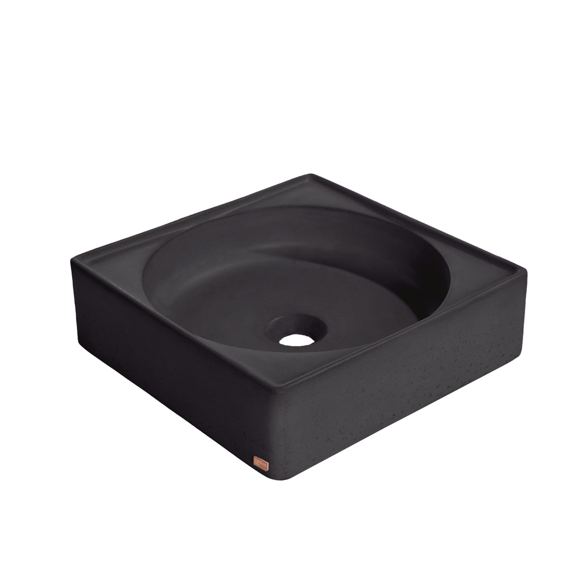 Konkretus, Konkretus Selv01 15" Coal Black Top Mount Square Vessel Concrete Bathroom Sink