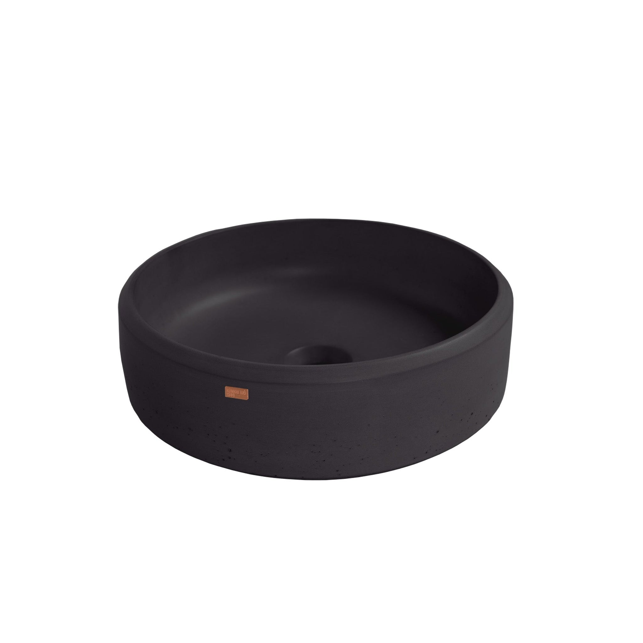 Konkretus, Konkretus Ubud01 15" Coal Black Top Mount Round Vessel Concrete Bathroom Sink
