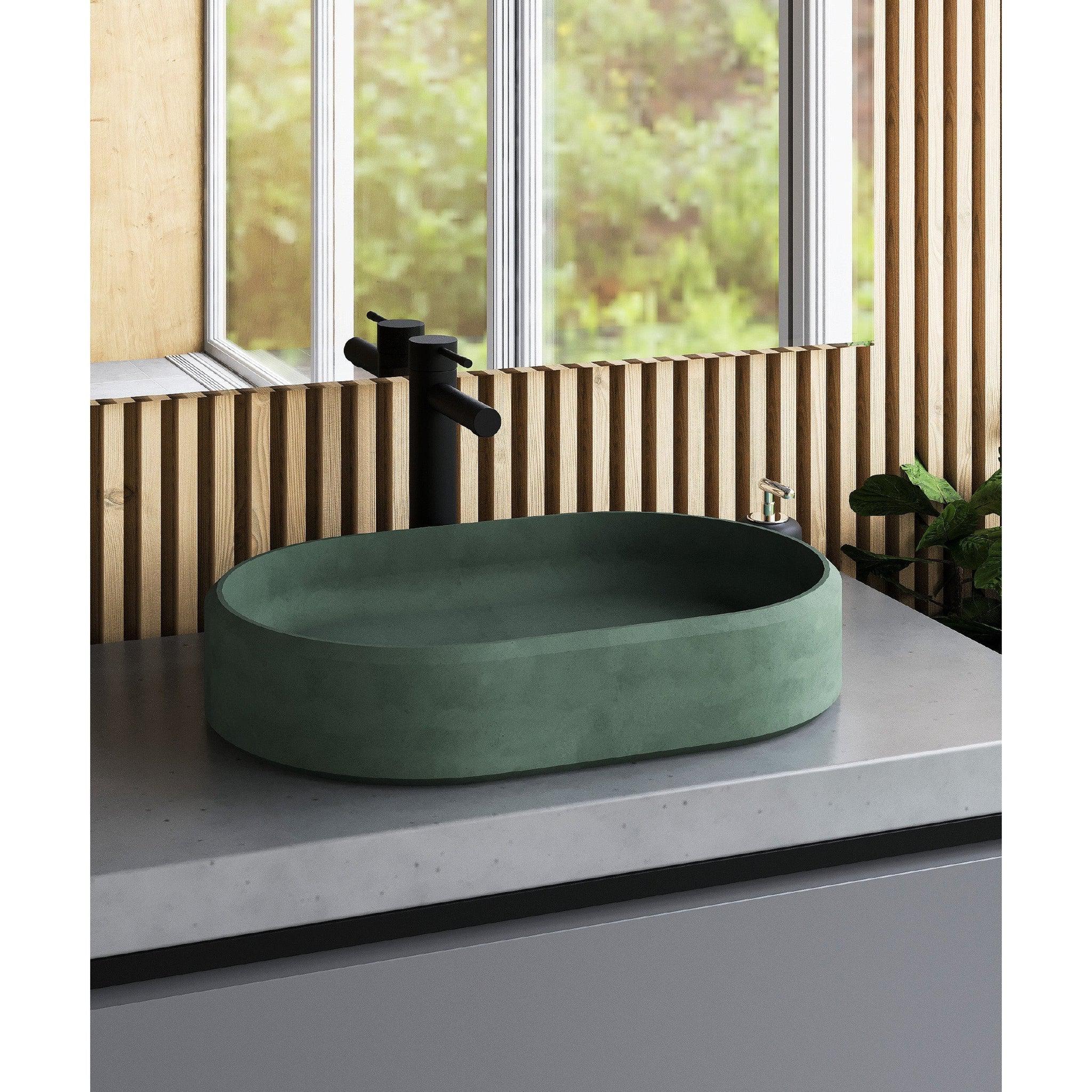 Konkretus, Konkretus Ubud02 22" Amazonic Green Top Mount Oval Vessel Concrete Bathroom Sink