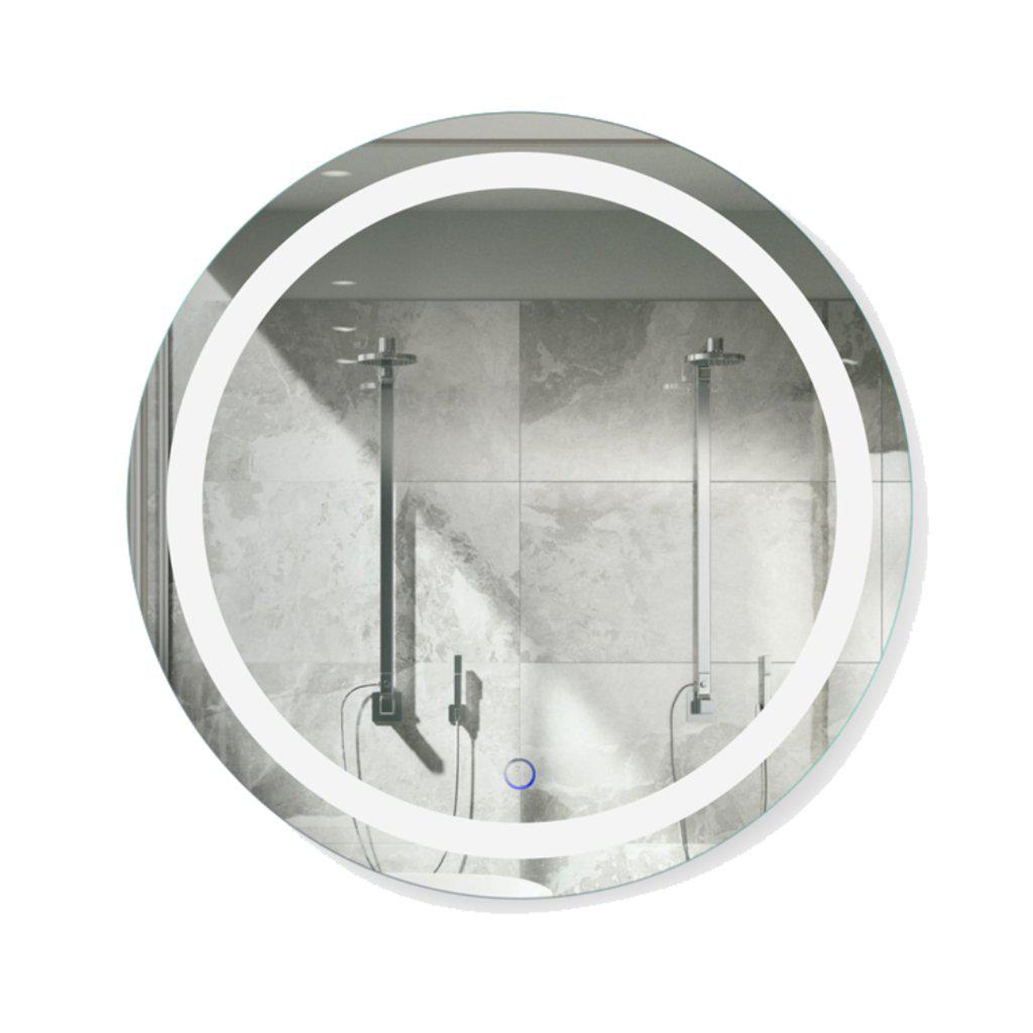 Krugg Reflections, Krugg Reflections Icon 24" x 24" 5000K Round Wall-Mounted Illuminated Silver Backed LED Mirror With Built-in Defogger and Touch Sensor On/Off Built-in Dimmer