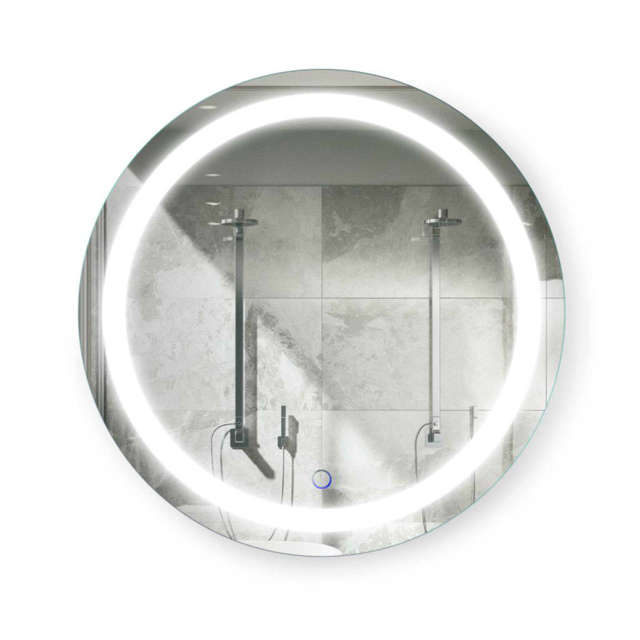 Krugg Reflections, Krugg Reflections Icon 24" x 24" 5000K Round Wall-Mounted Illuminated Silver Backed LED Mirror With Built-in Defogger and Touch Sensor On/Off Built-in Dimmer