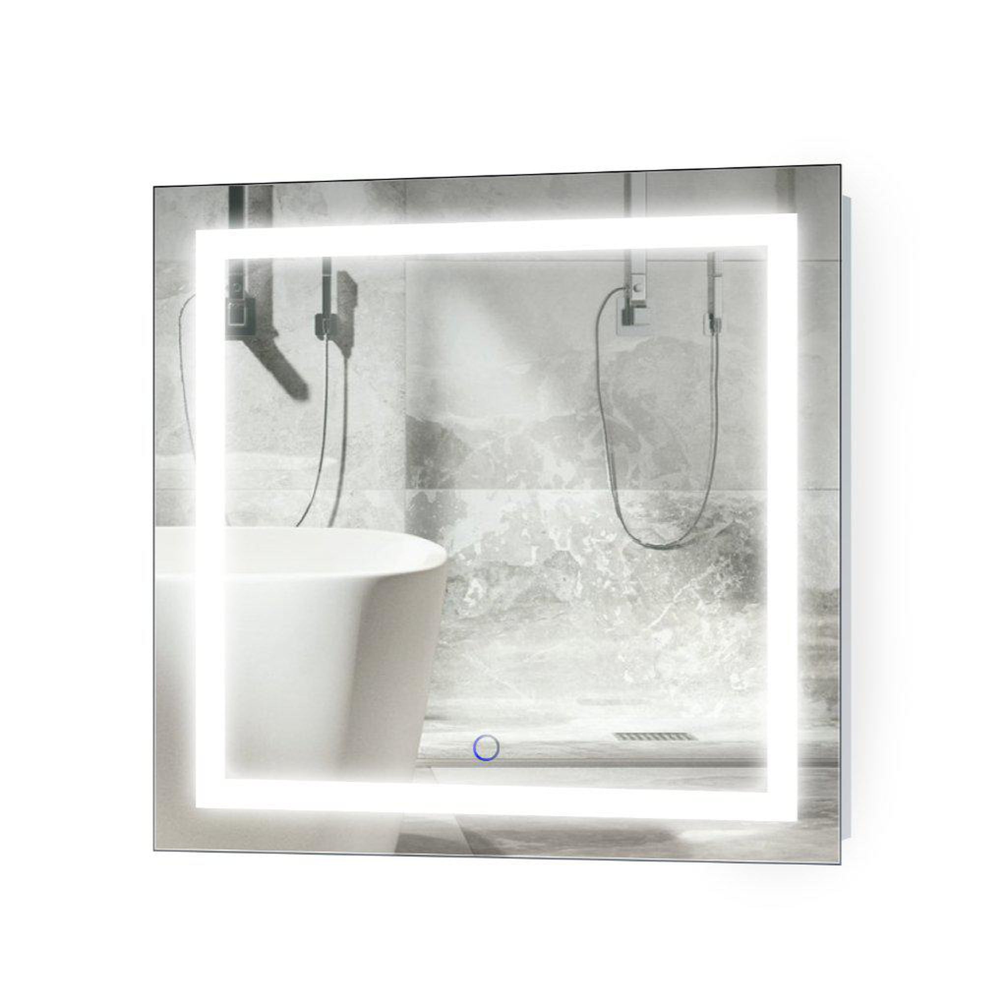 Krugg Reflections, Krugg Reflections Icon 24" x 24" 5000K Square Wall-Mounted Illuminated Silver Backed LED Mirror With Built-in Defogger and Touch Sensor On/Off Built-in Dimmer