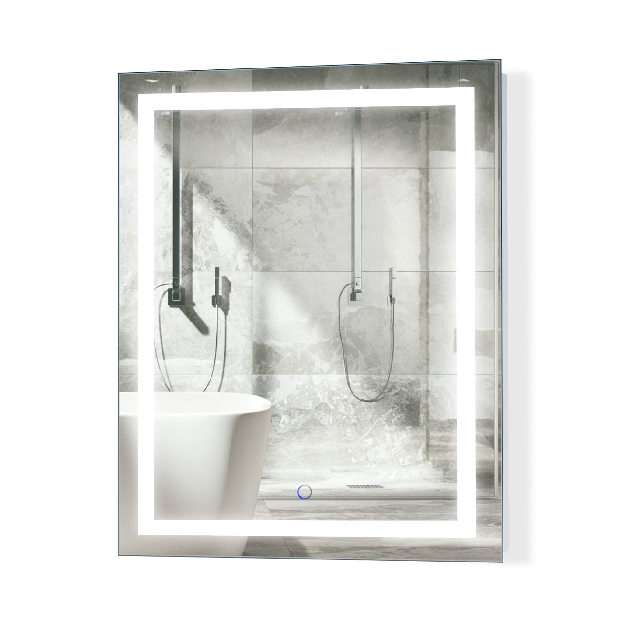 Krugg Reflections, Krugg Reflections Icon 24" x 30" 5000K Rectangular Wall-Mounted Illuminated Silver Backed LED Mirror With Built-in Defogger and Touch Sensor On/Off Built-in Dimmer