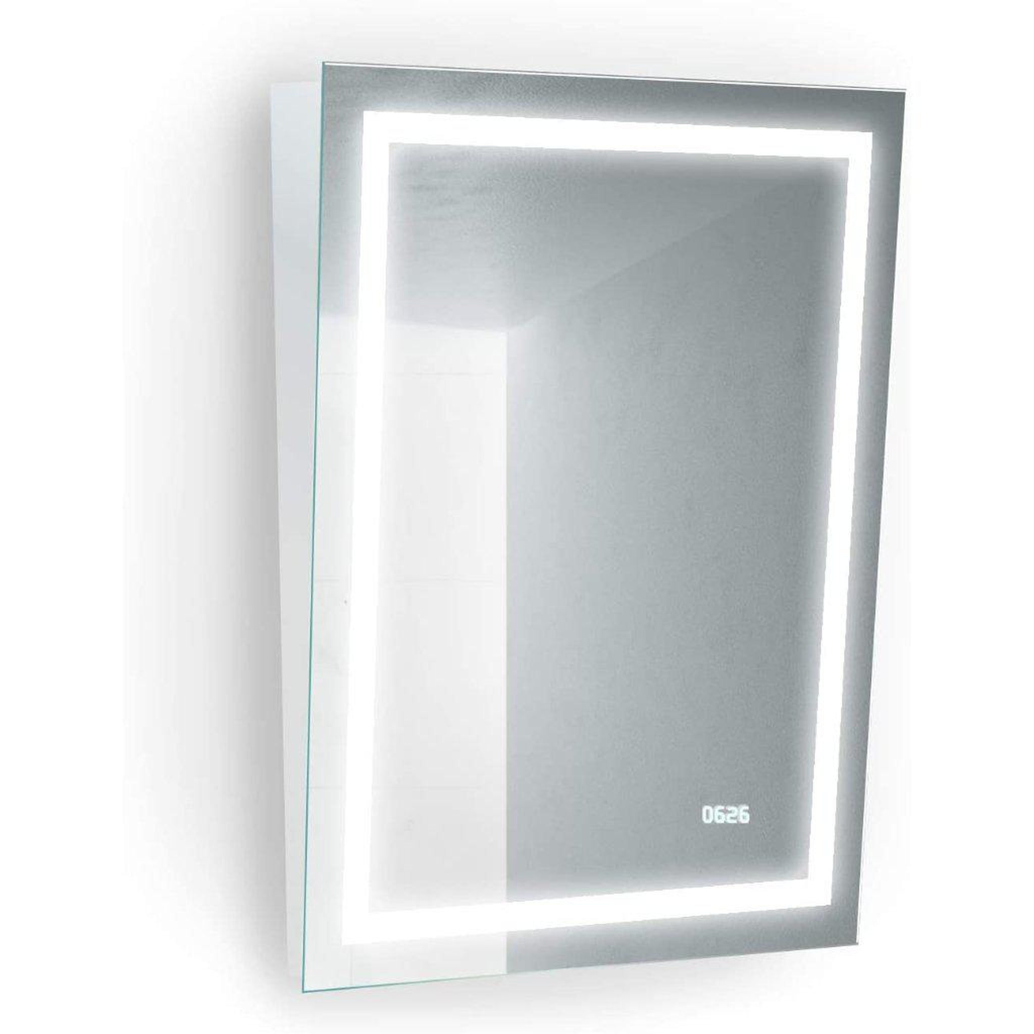 Krugg Reflections, Krugg Reflections Icon 24” x 32” 4000K Rectangular Tilted Wall-Mounted Illuminated Silver Backed LED Mirror With Built-in Defogger and Touch Sensor On/Off Built-in Dimmer