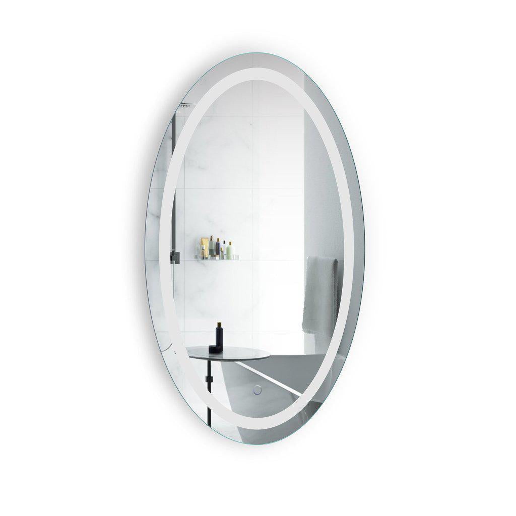 Krugg Reflections, Krugg Reflections Icon 24” x 42” 5000K Oval Wall-Mounted Illuminated Silver Backed LED  Mirror With Built-in Defogger and Touch Sensor On/Off Built-in Dimmer