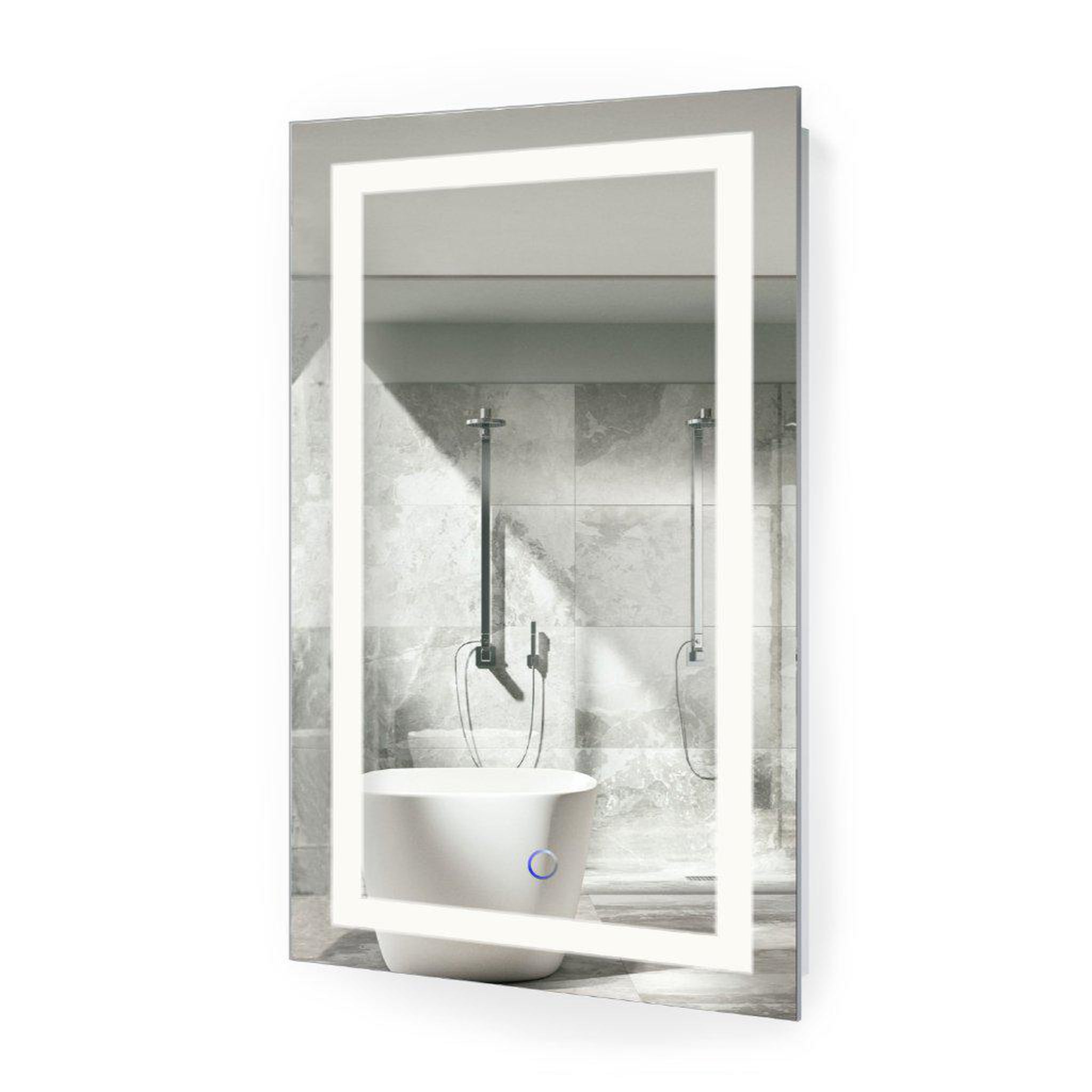 Krugg Reflections, Krugg Reflections Icon 30" x 18" 5000K Rectangular Wall-Mounted Illuminated Silver Backed LED Mirror With Built-in Defogger and Touch Sensor On/Off Built-in Dimmer