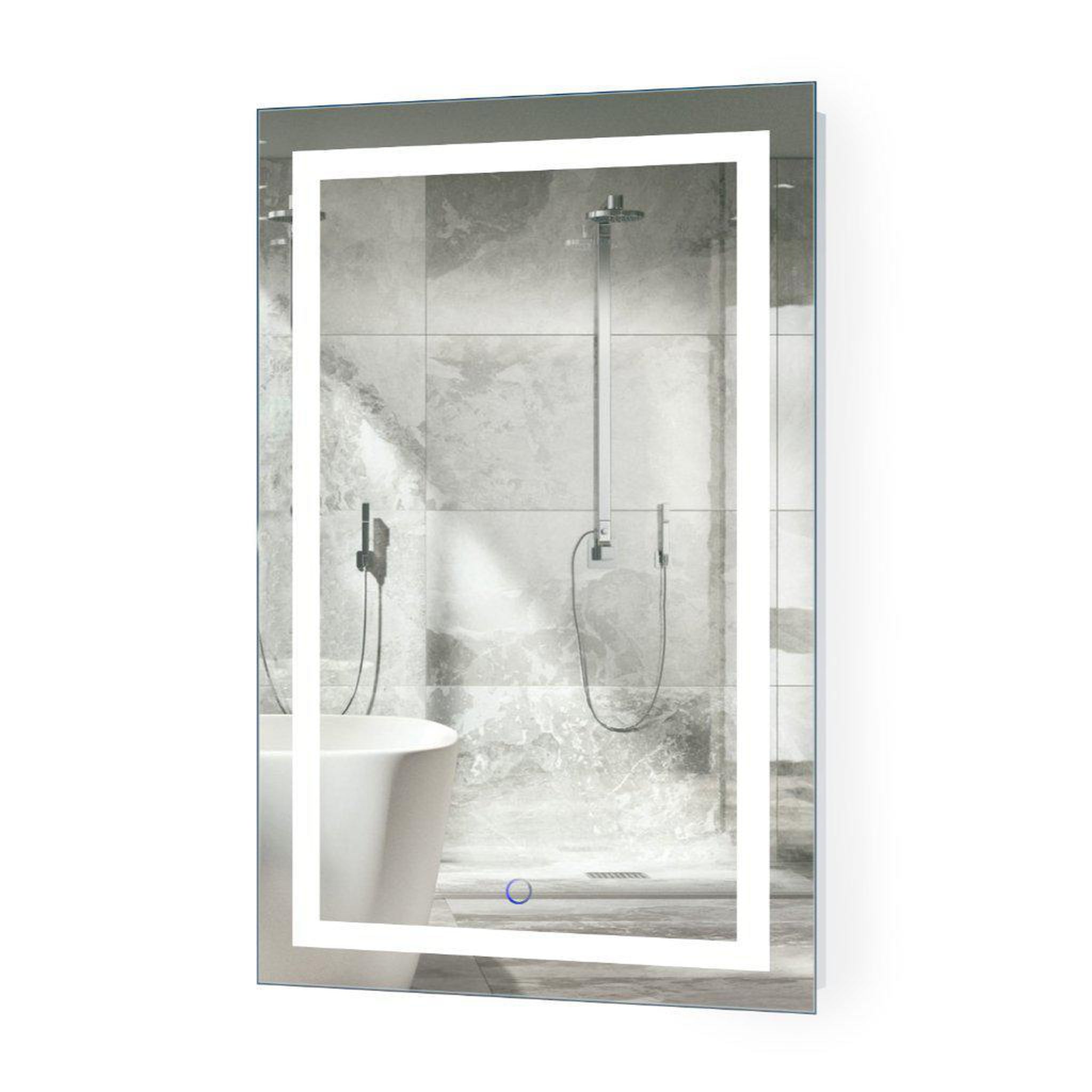 Krugg Reflections, Krugg Reflections Icon 32" x 20" 5000K Rectangular Wall-Mounted Illuminated Silver Backed LED Mirror With Built-in Defogger and Touch Sensor On/Off Built-in Dimmer