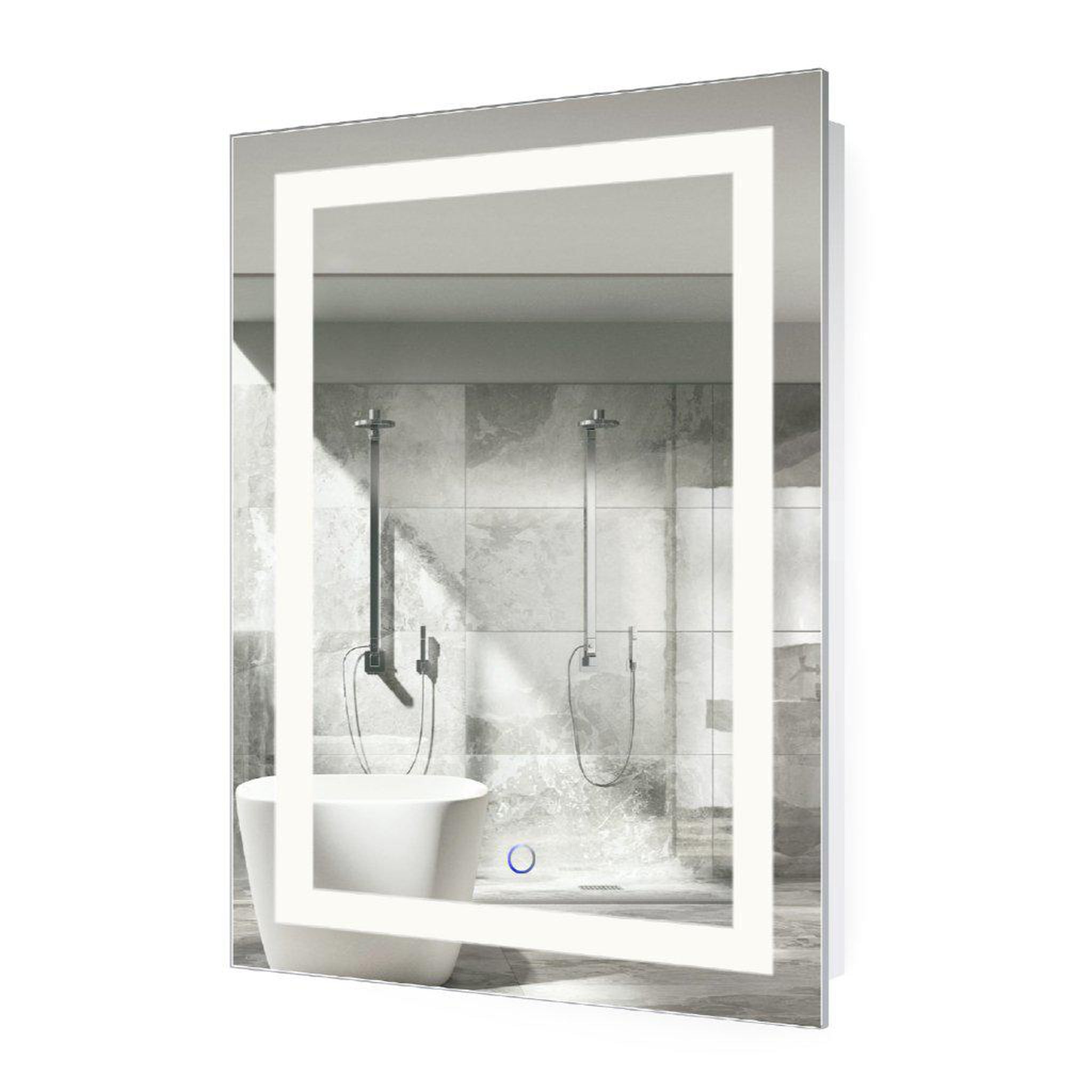Krugg Reflections, Krugg Reflections Icon 36" x 24" 5000K Rectangular Wall-Mounted Illuminated Silver Backed LED Mirror With Built-in Defogger and Touch Sensor On/Off Built-in Dimmer