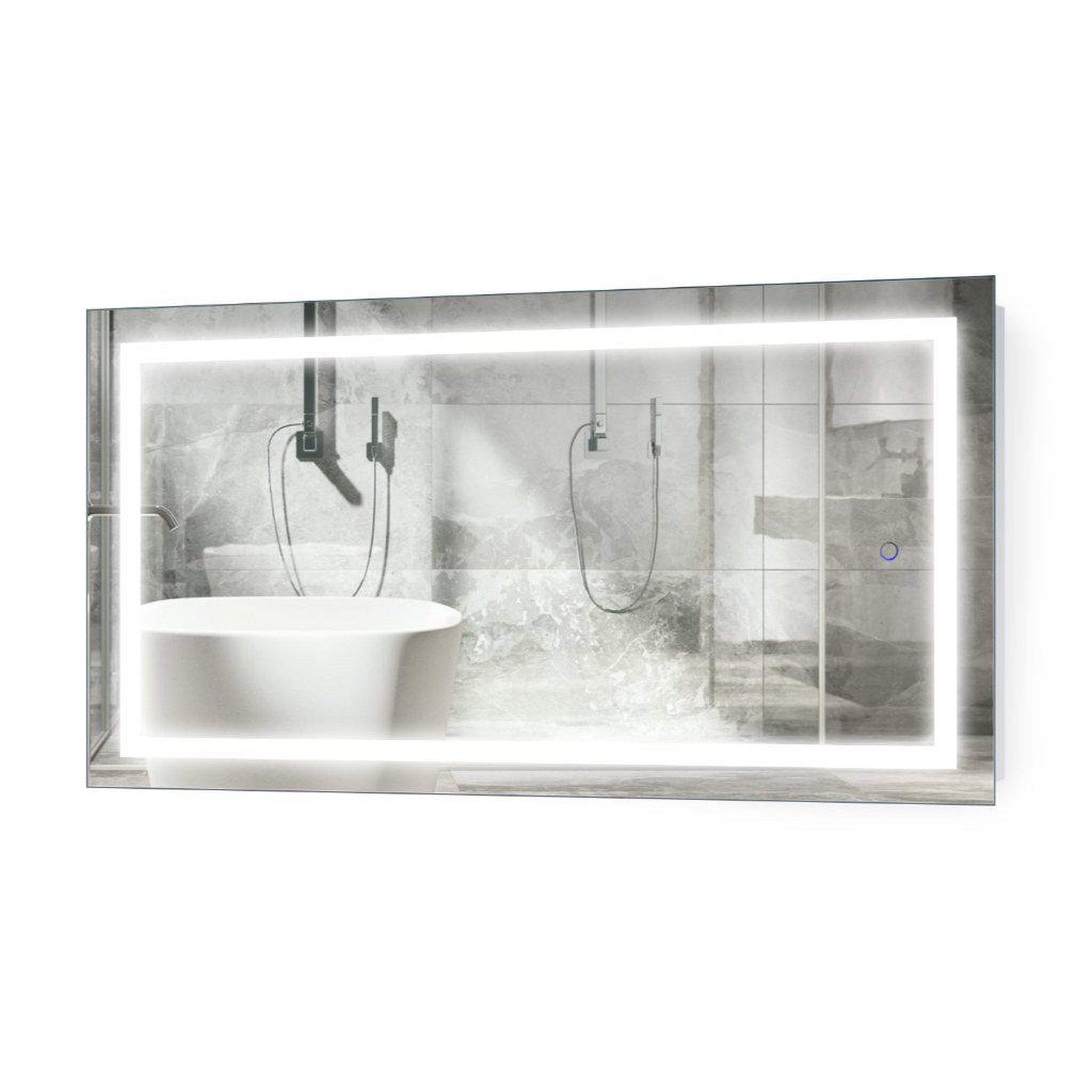 Krugg Reflections, Krugg Reflections Icon 42” x 24” 5000K Rectangular Wall-Mounted Illuminated Silver Backed LED Mirror With Built-in Defogger and Touch Sensor On/Off Built-in Dimmer