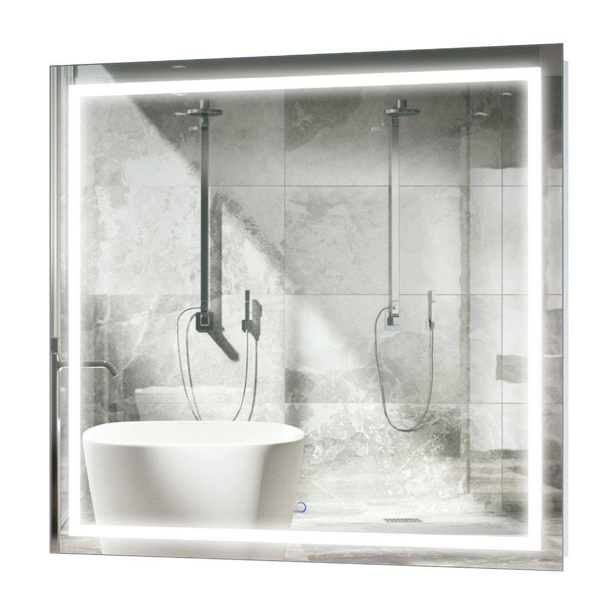 Krugg Reflections, Krugg Reflections Icon 42” x 42” 5000K Square Wall-Mounted Illuminated Silver Backed LED  Mirror With Built-in Defogger and Touch Sensor On/Off Built-in Dimmer