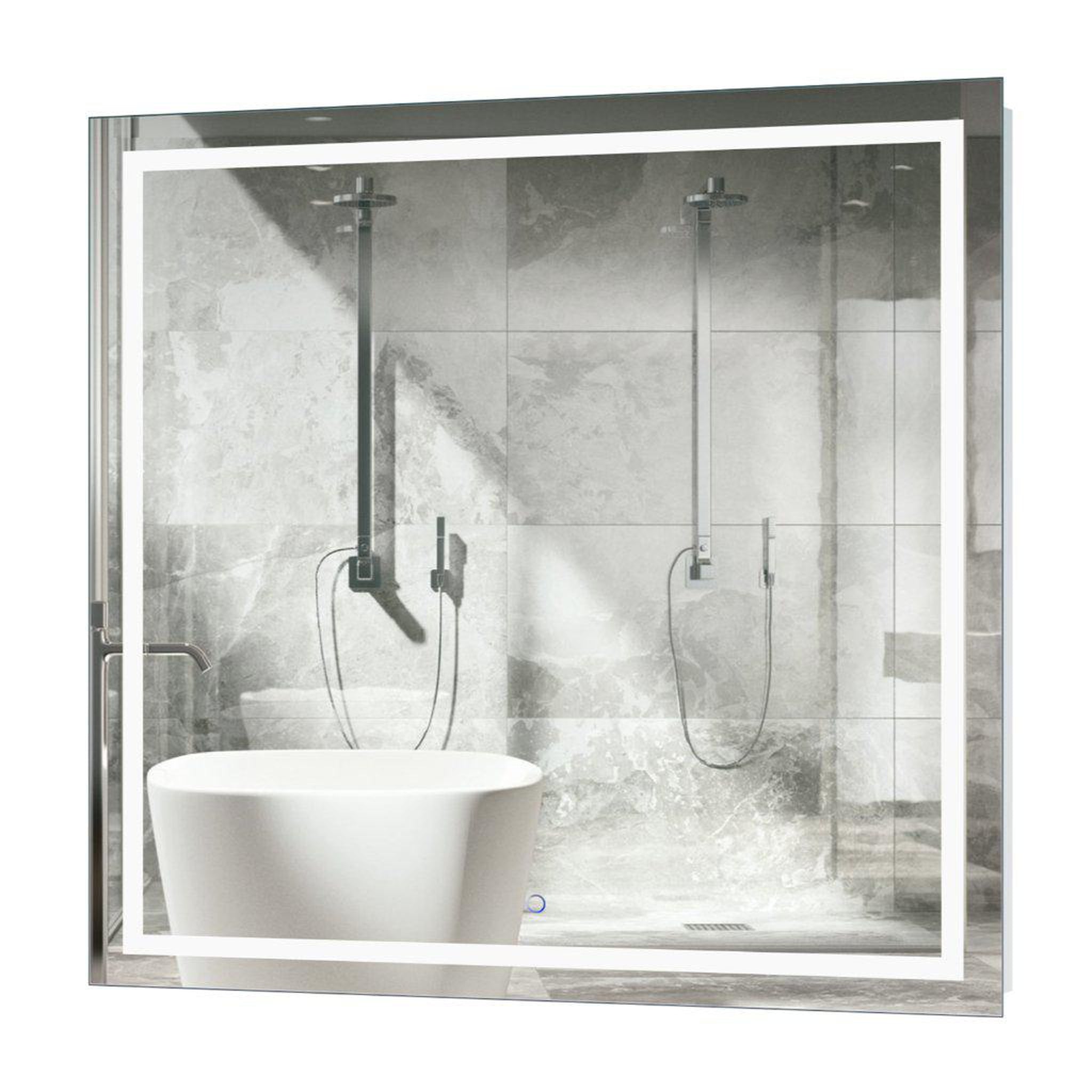 Krugg Reflections, Krugg Reflections Icon 42” x 42” 5000K Square Wall-Mounted Illuminated Silver Backed LED  Mirror With Built-in Defogger and Touch Sensor On/Off Built-in Dimmer