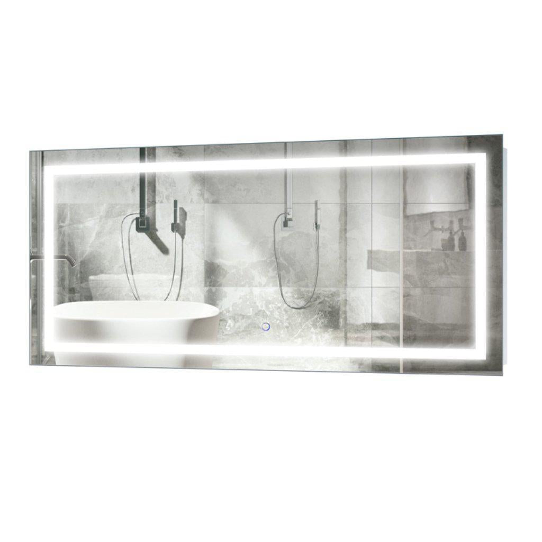 Krugg Reflections, Krugg Reflections Icon 48” x 24” 5000K Rectangular Wall-Mounted Illuminated Silver Backed LED Mirror With Built-in Defogger and Touch Sensor On/Off Built-in Dimmer