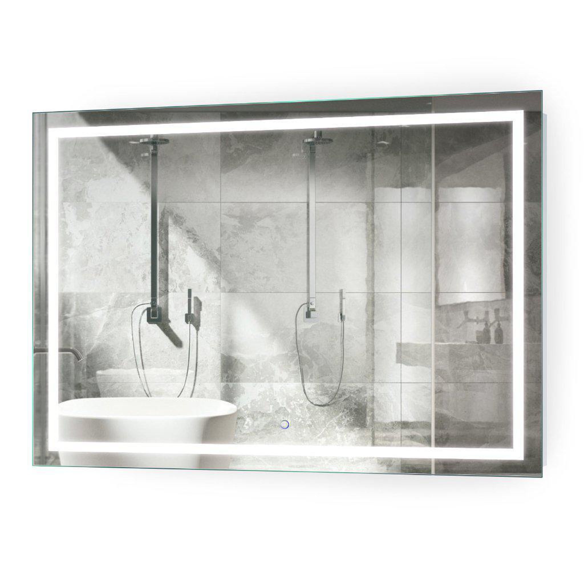 Krugg Reflections, Krugg Reflections Icon 48” x 36” 5000K Rectangular Wall-Mounted Illuminated Silver Backed LED  Mirror With Built-in Defogger and Touch Sensor On/Off Built-in Dimmer