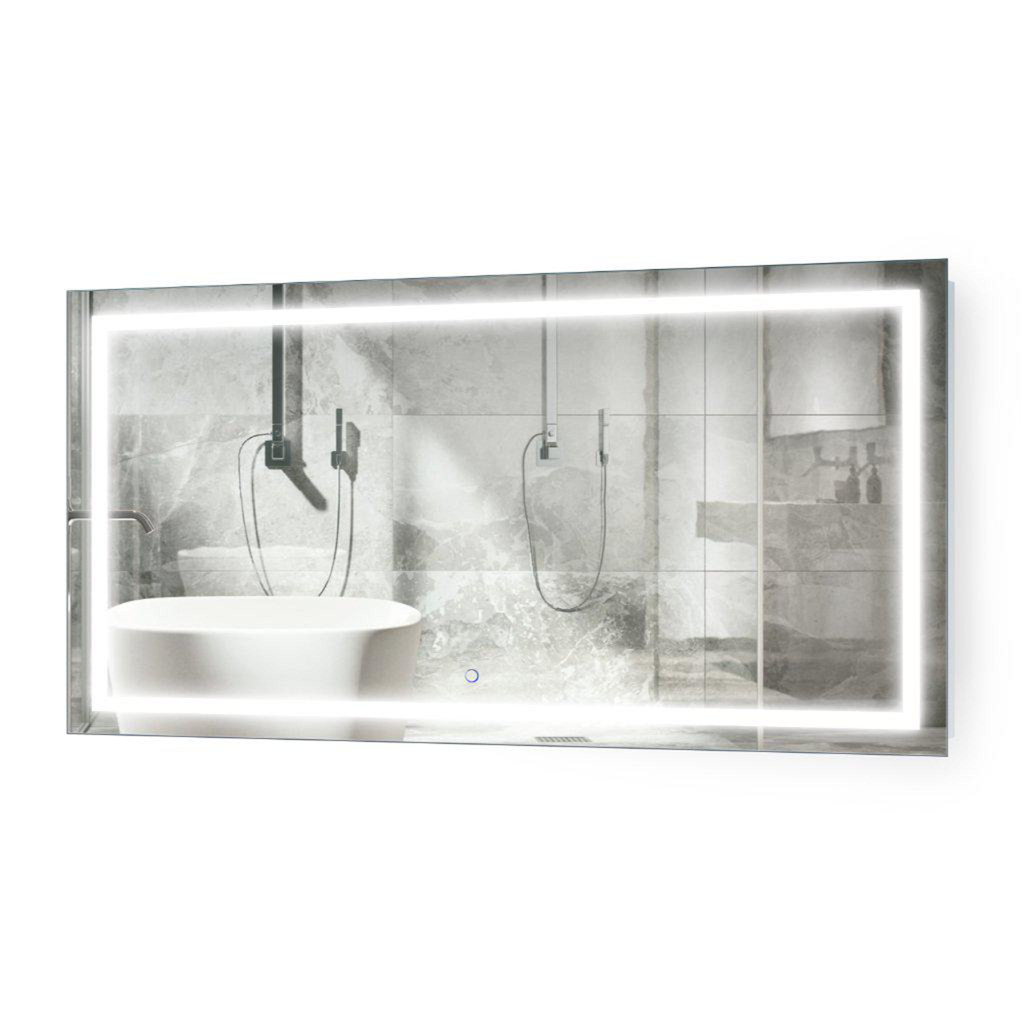 Krugg Reflections, Krugg Reflections Icon 54" x 24" 5000K Rectangular Wall-Mounted Illuminated Silver Backed LED Mirror With Built-in Defogger and Touch Sensor On/Off Built-in Dimmer