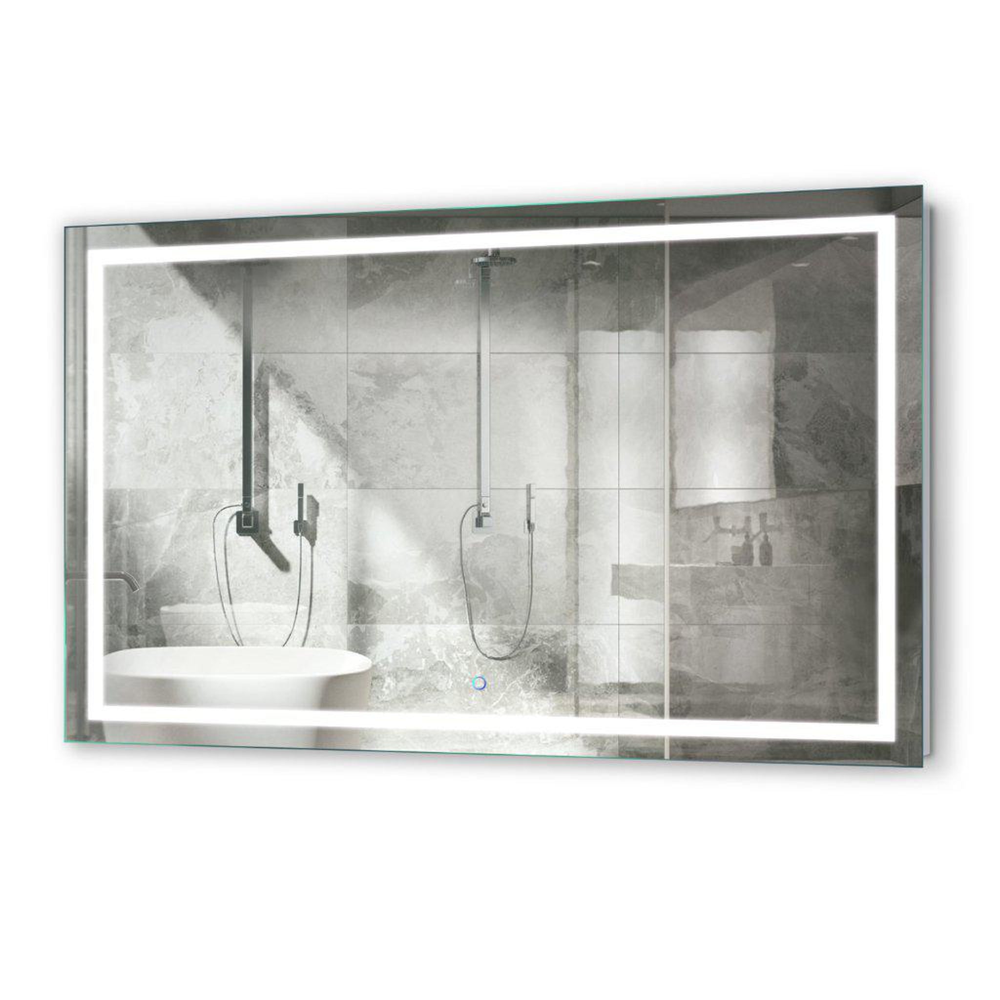 Krugg Reflections, Krugg Reflections Icon 54” x 36” 5000K Rectangular Wall-Mounted Illuminated Silver Backed LED  Mirror With Built-in Defogger and Touch Sensor On/Off Built-in Dimmer
