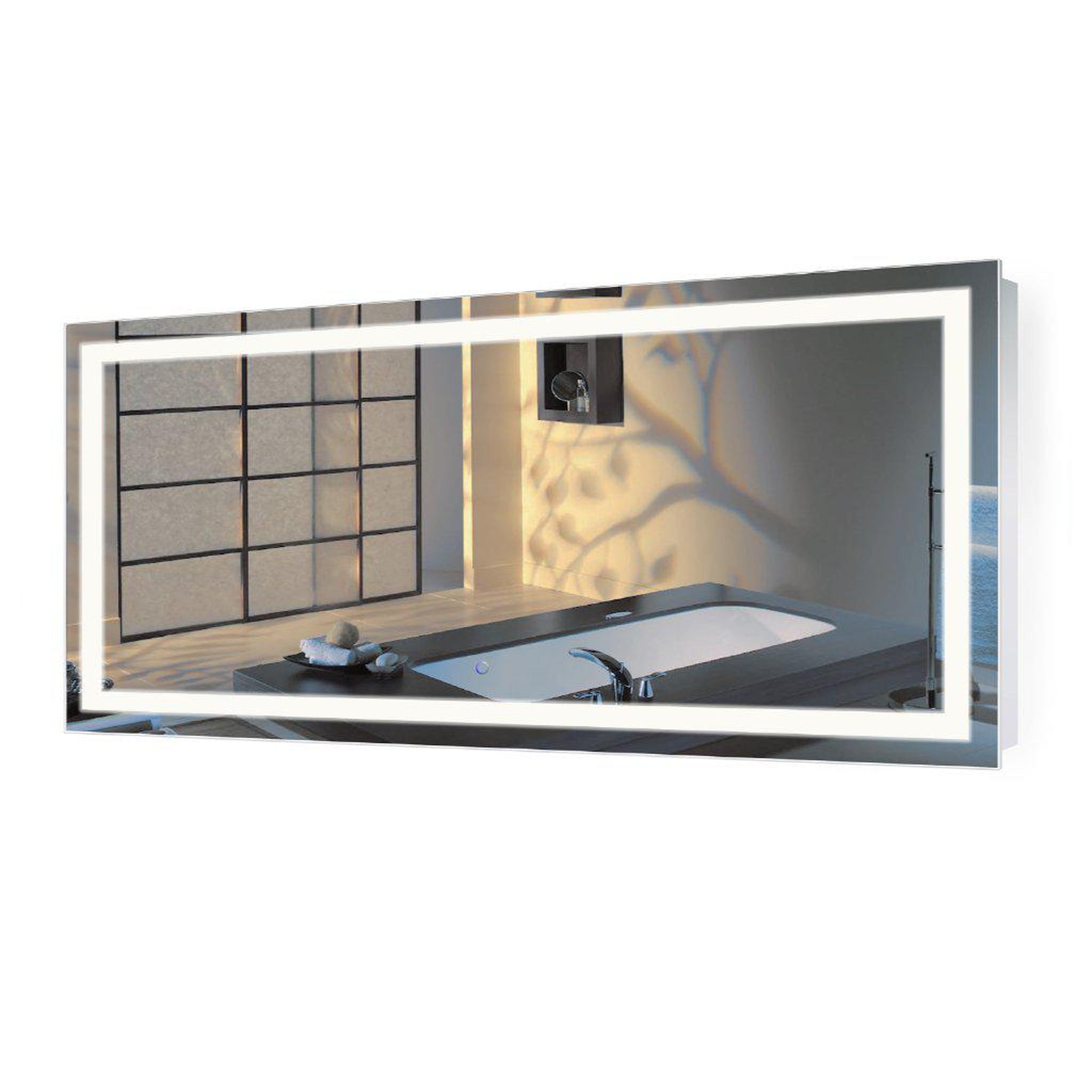 Krugg Reflections, Krugg Reflections Icon 60" x 30" 5000K Rectangular Wall-Mounted Illuminated Silver Backed LED Mirror With Built-in Defogger and Touch Sensor On/Off Built-in Dimmer