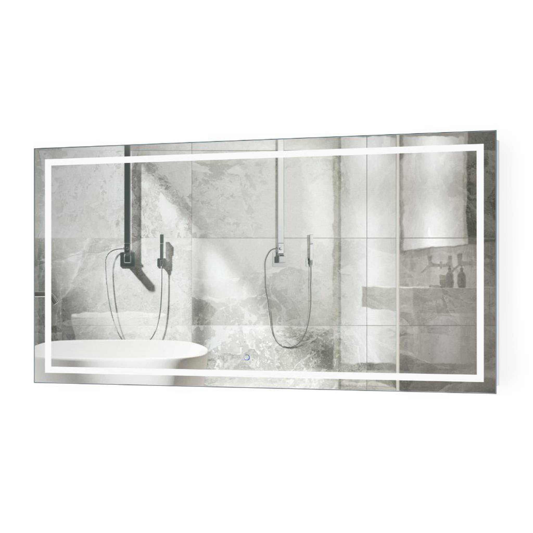 Krugg Reflections, Krugg Reflections Icon 66” x 36” 5000K Rectangular Wall-Mounted Illuminated Silver Backed LED Mirror With Built-in Defogger and Touch Sensor On/Off Built-in Dimmer