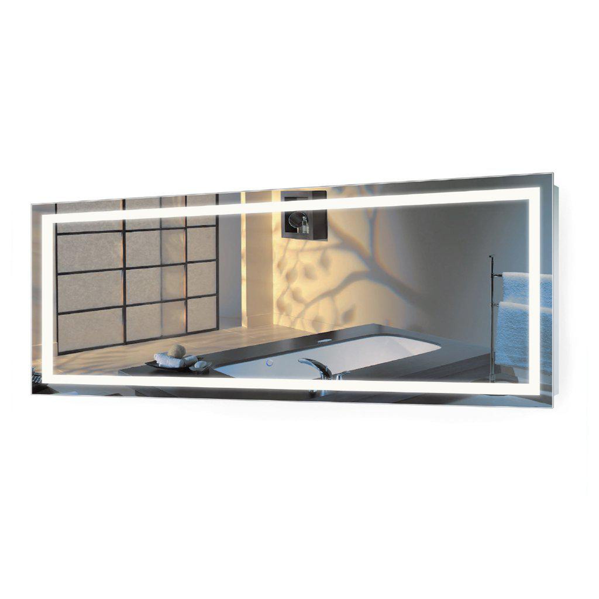 Krugg Reflections, Krugg Reflections Icon 72" x 30" 5000K Rectangular Wall-Mounted Illuminated Silver Backed LED Mirror With Built-in Defogger and Touch Sensor On/Off Built-in Dimmer